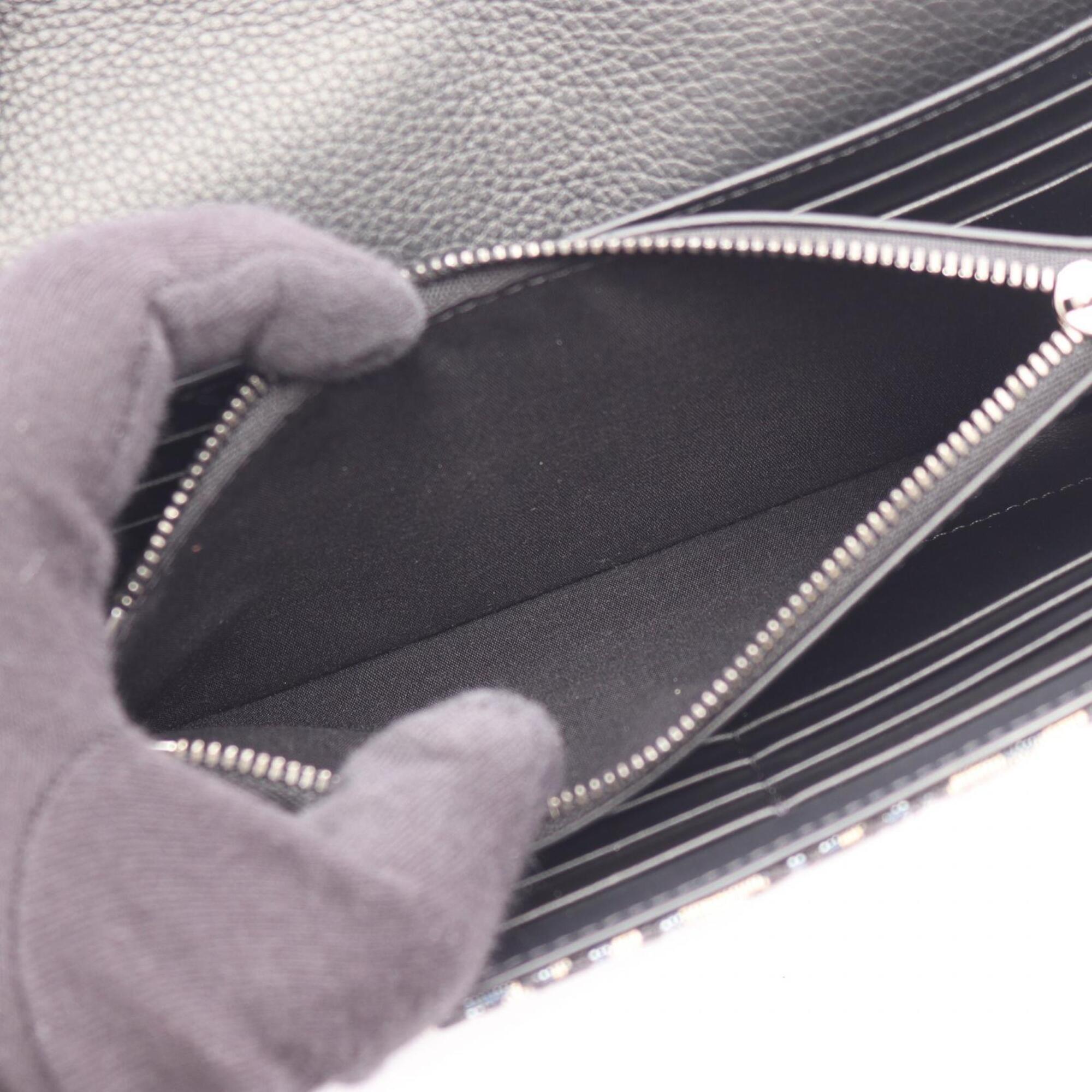 Christian Dior Beige Black Navy Canvas Leather Long Wallet (Bi-Fold) (Pre-Owned)