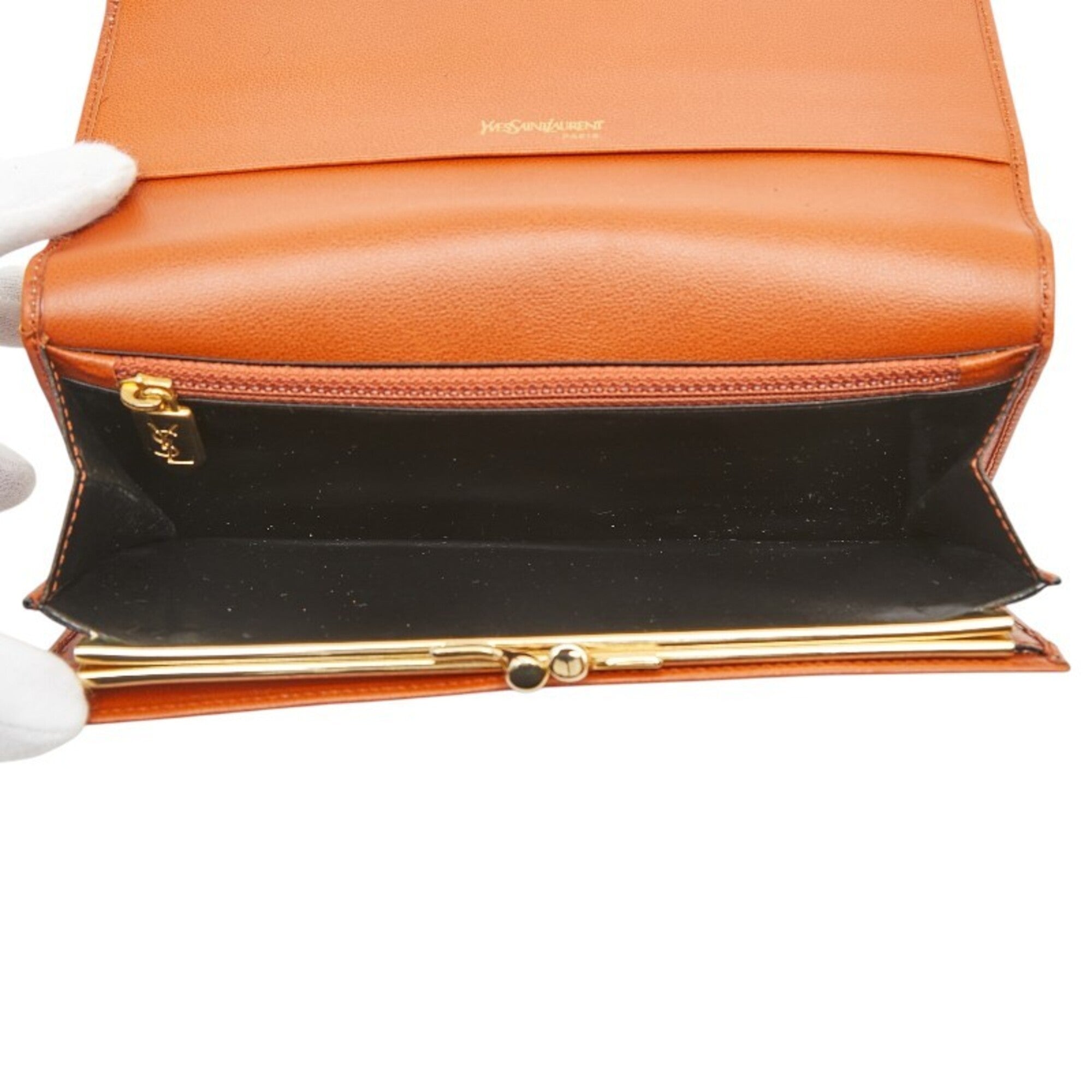 Saint Laurent Brown Leather Long Wallet (Bi-Fold) (Pre-Owned)