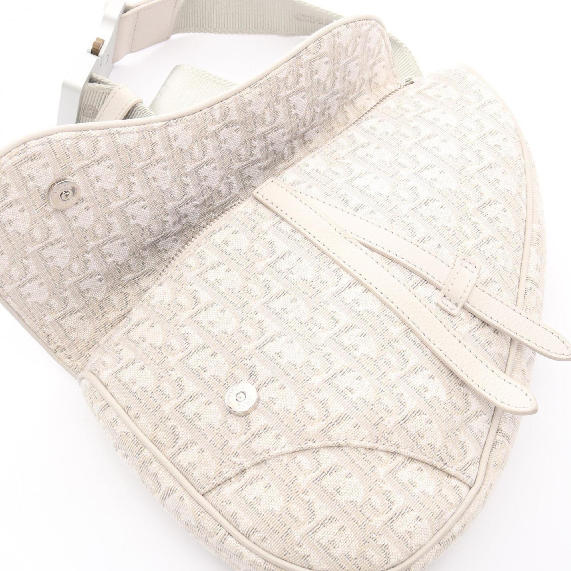 Christian Dior White Canvas Fanny Pack Handbag Saddle Bag (Pre-Owned)