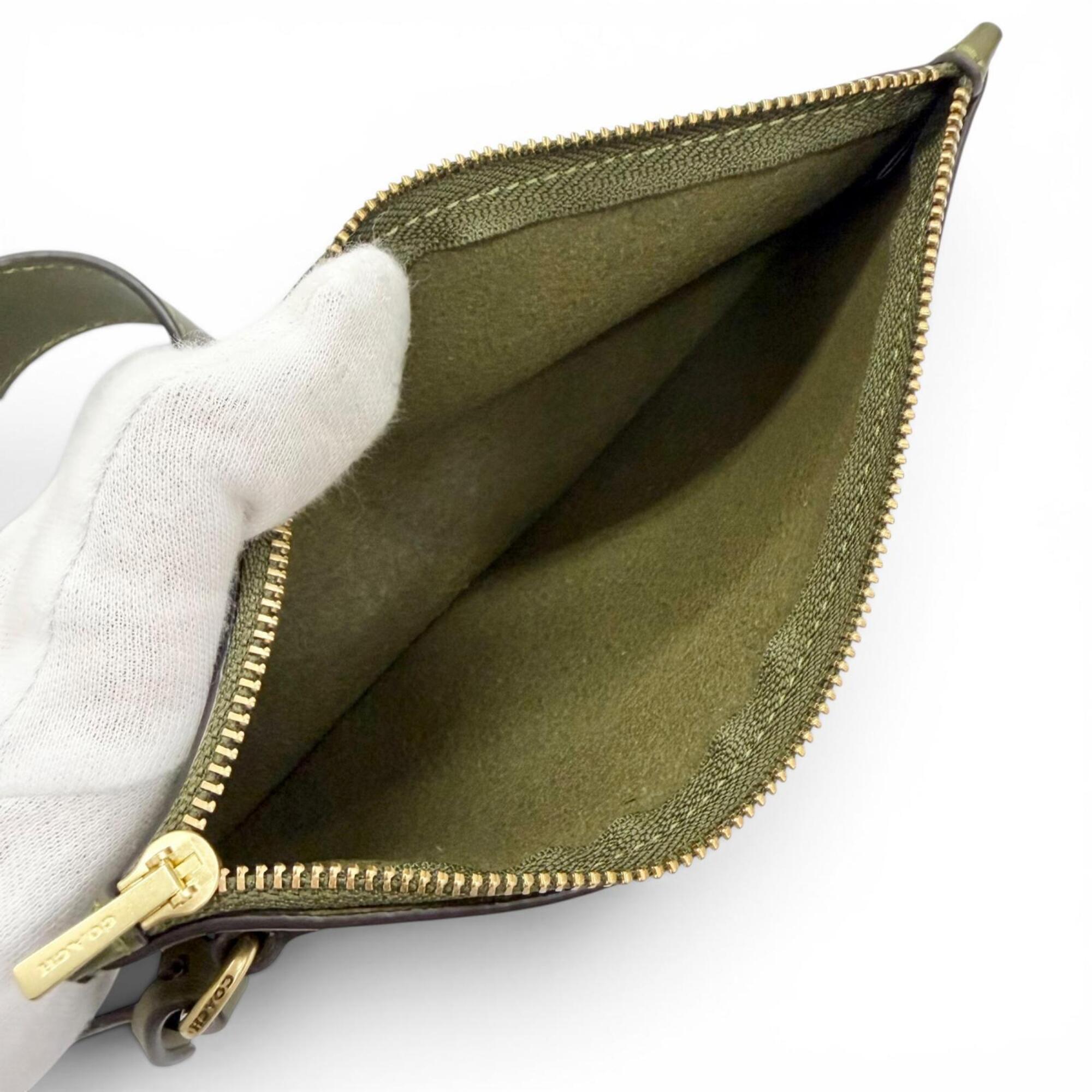 Coach Khaki Leather Pouch Shoulder Bag (Pre-Owned)