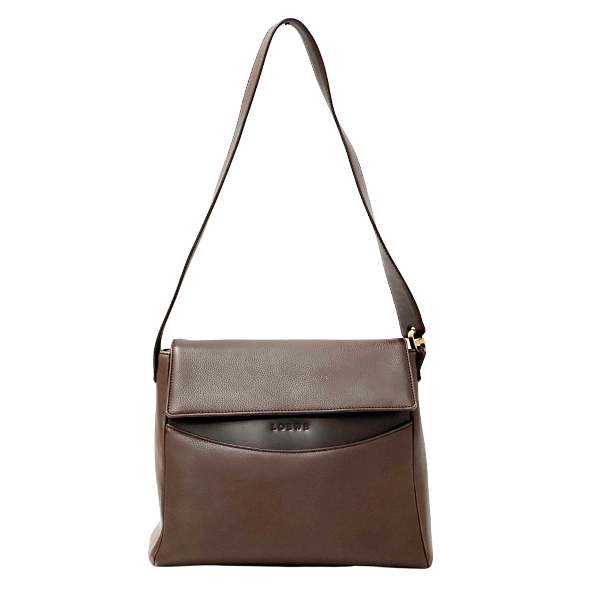 Loewe Dark Brown Leather Handbag Shoulder Bag (Pre-Owned)
