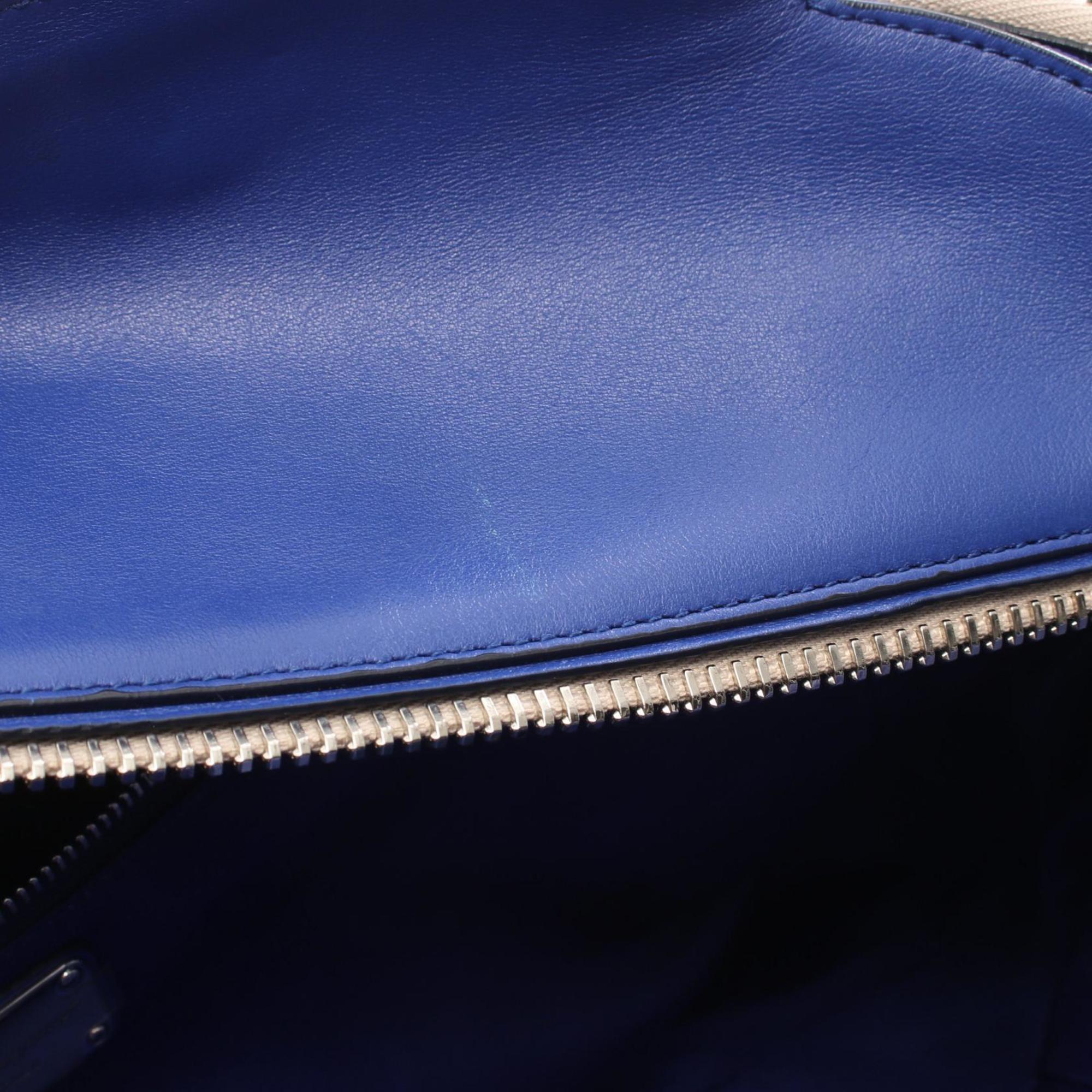 Salvatore Ferragamo Blue Ivory Canvas Leather Handbag (Pre-Owned)
