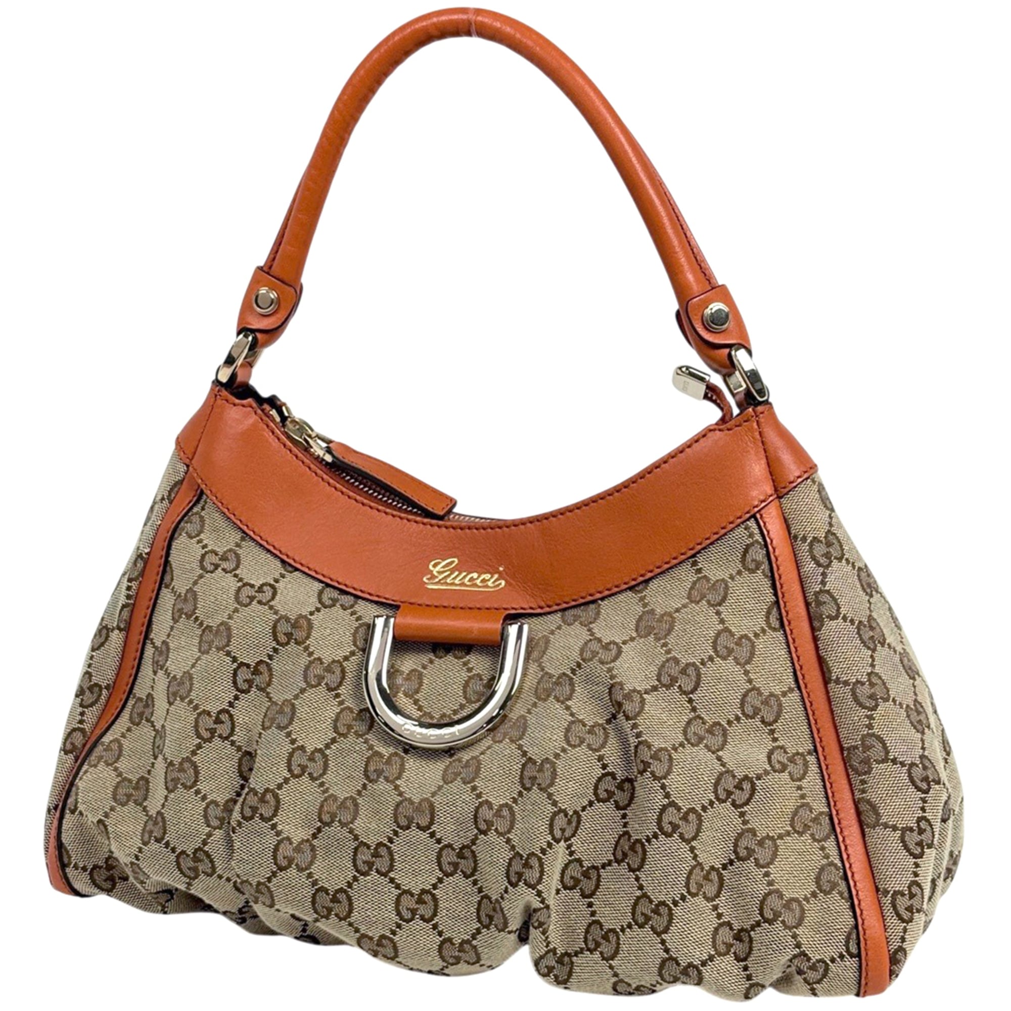 Gucci Gg Canvas Beige Orange Gg Canvas Leather Shoulder Bag (Pre-Owned)
