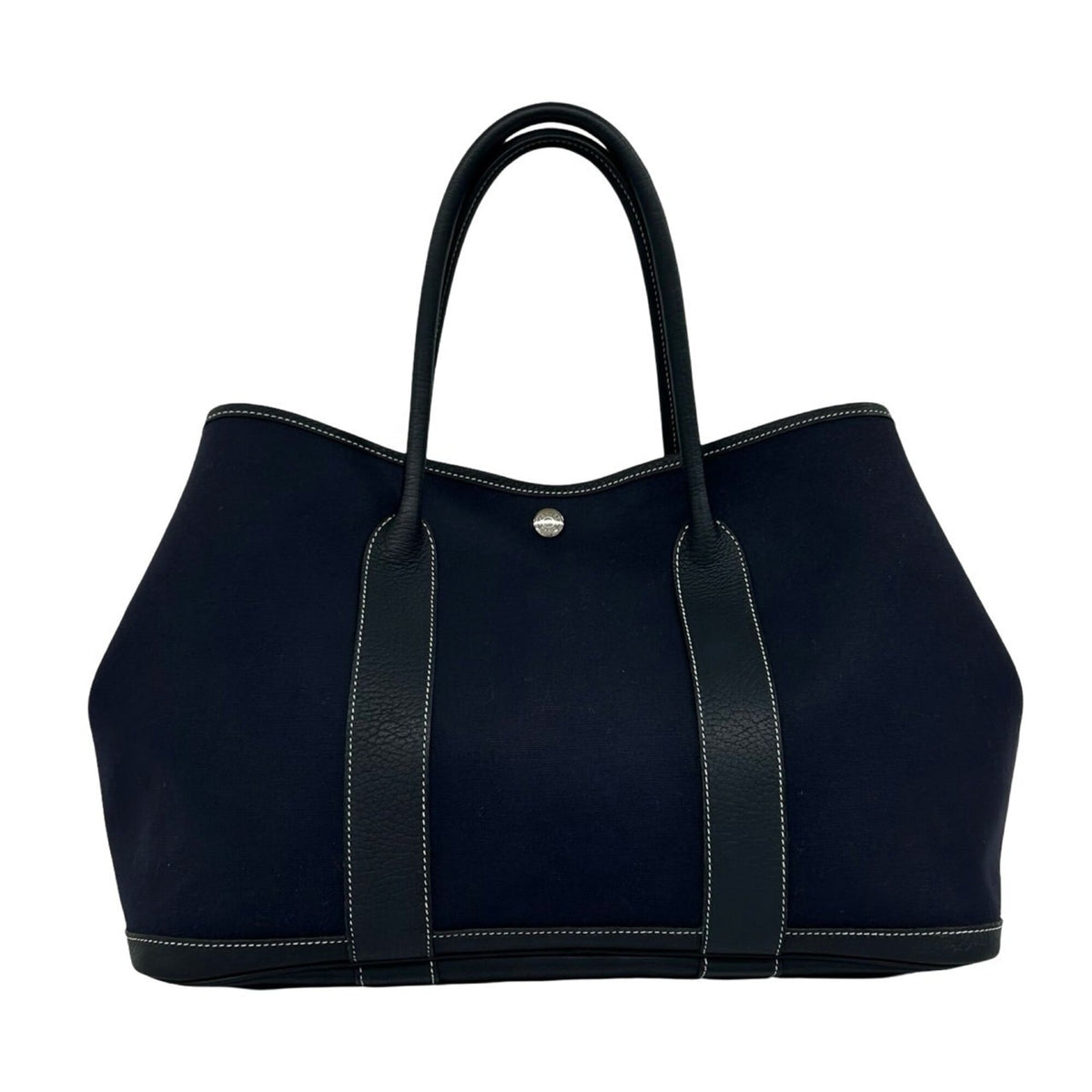 Hermes Black Navy Buffalo Leather Toile H Handbag Tote Bag (Pre-Owned)