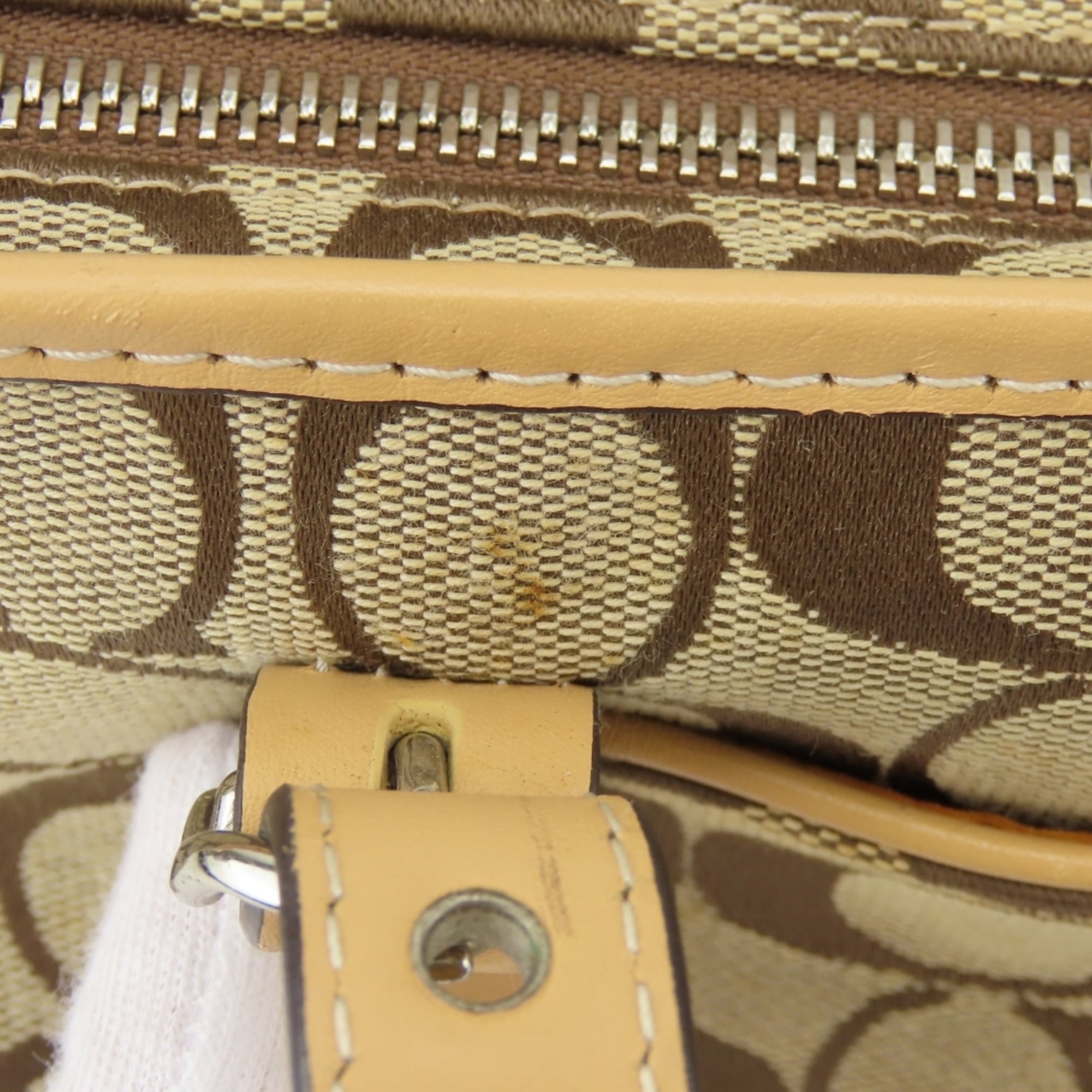Coach Beige Brown Canvas Leather Handbag (Pre-Owned)