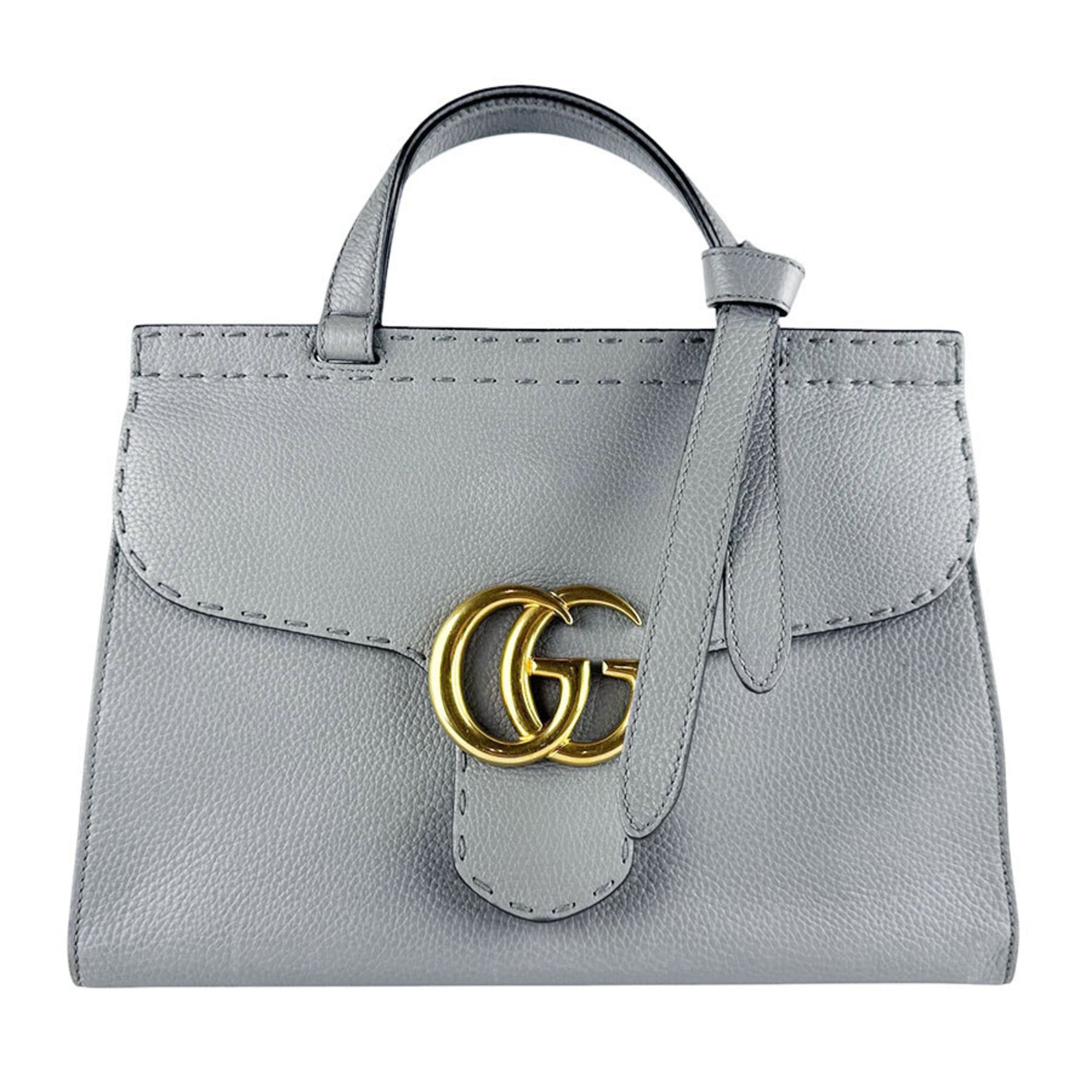 Gucci Gray Leather Handbag Shoulder Bag (Pre-Owned)