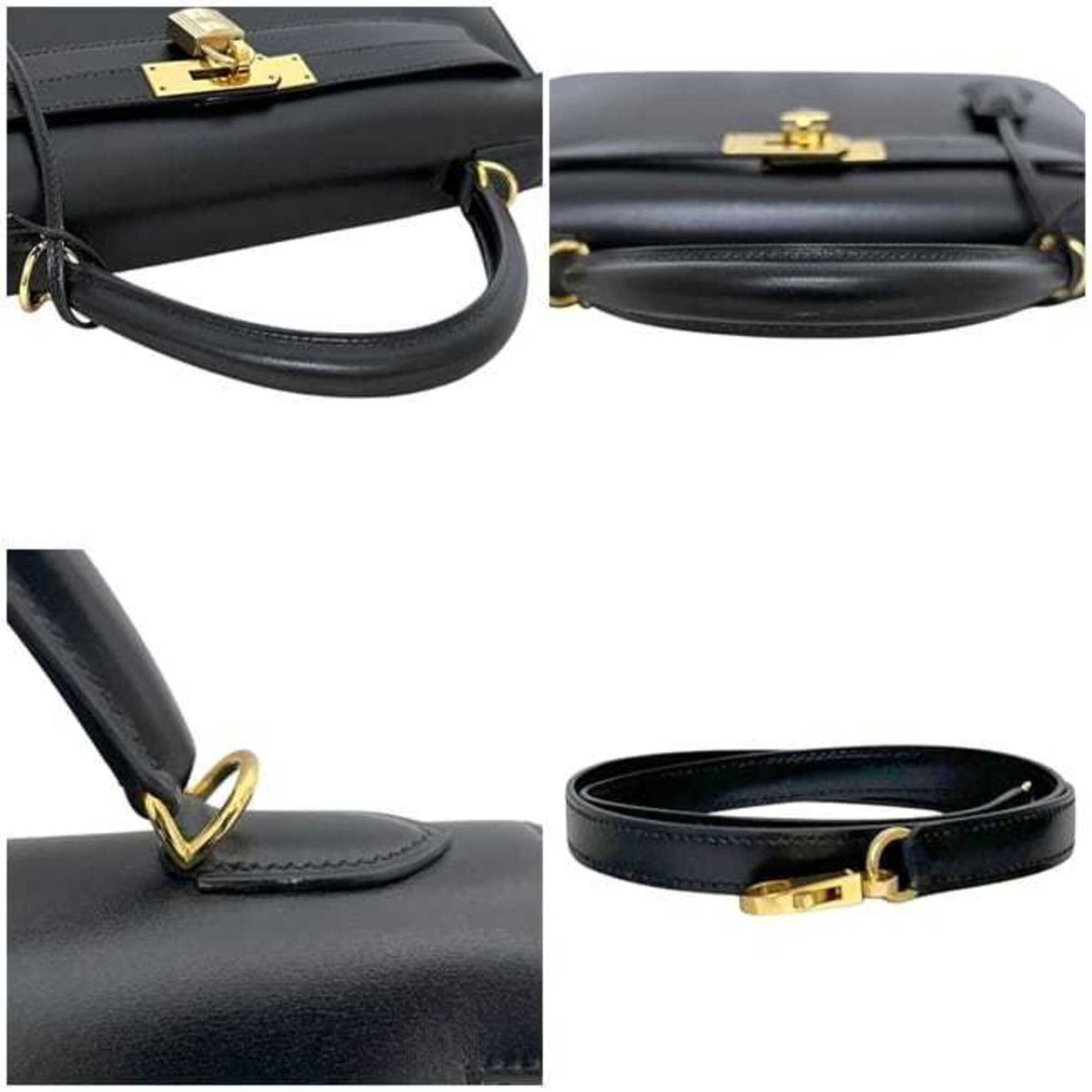 Hermes Kelly Black Box Calf Leather Handbag Shoulder Bag (Pre-Owned)