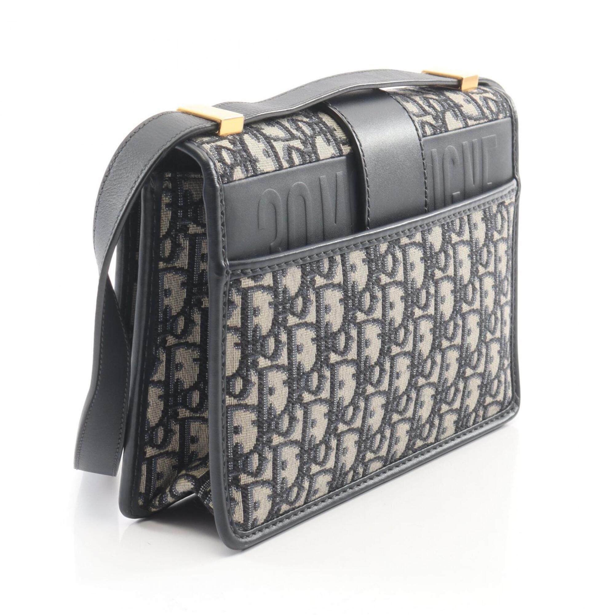 Christian Dior Beige Black Navy Canvas Leather Handbag Shoulder Bag (Pre-Owned)