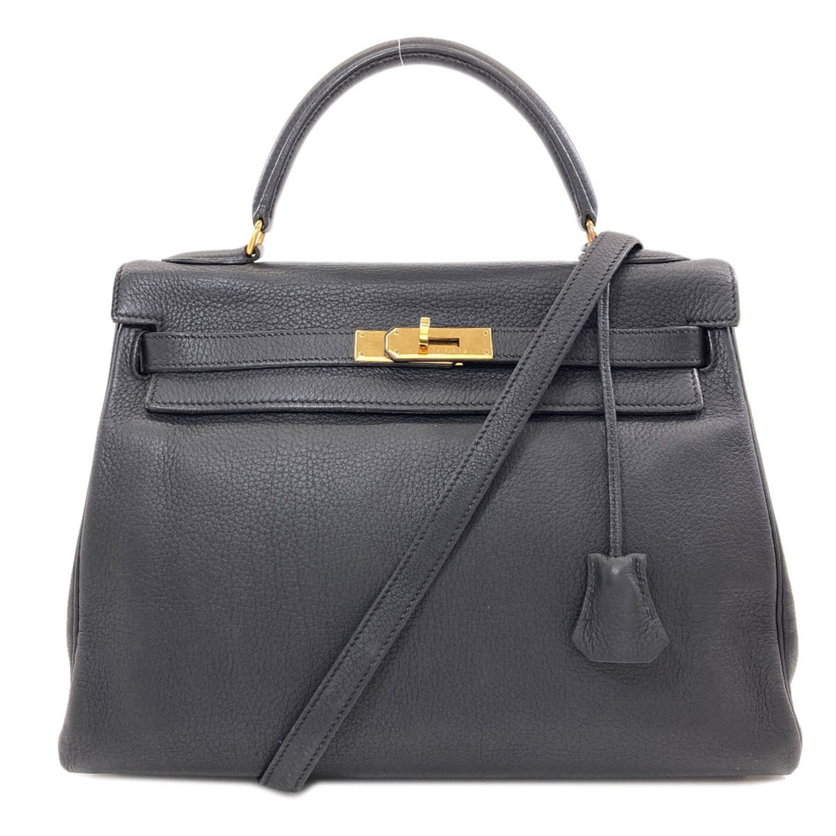 Hermes Kelly Black Taurillon Clemence Leather Handbag (Pre-Owned)