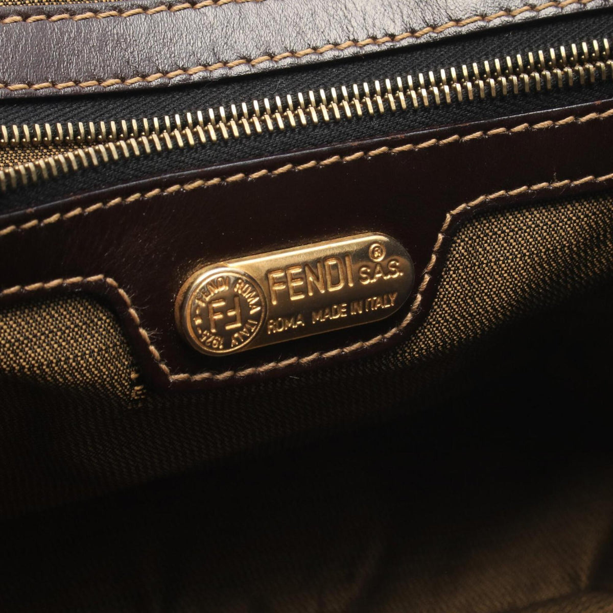 Fendi Black Brown Canvas Leather Handbag (Pre-Owned)