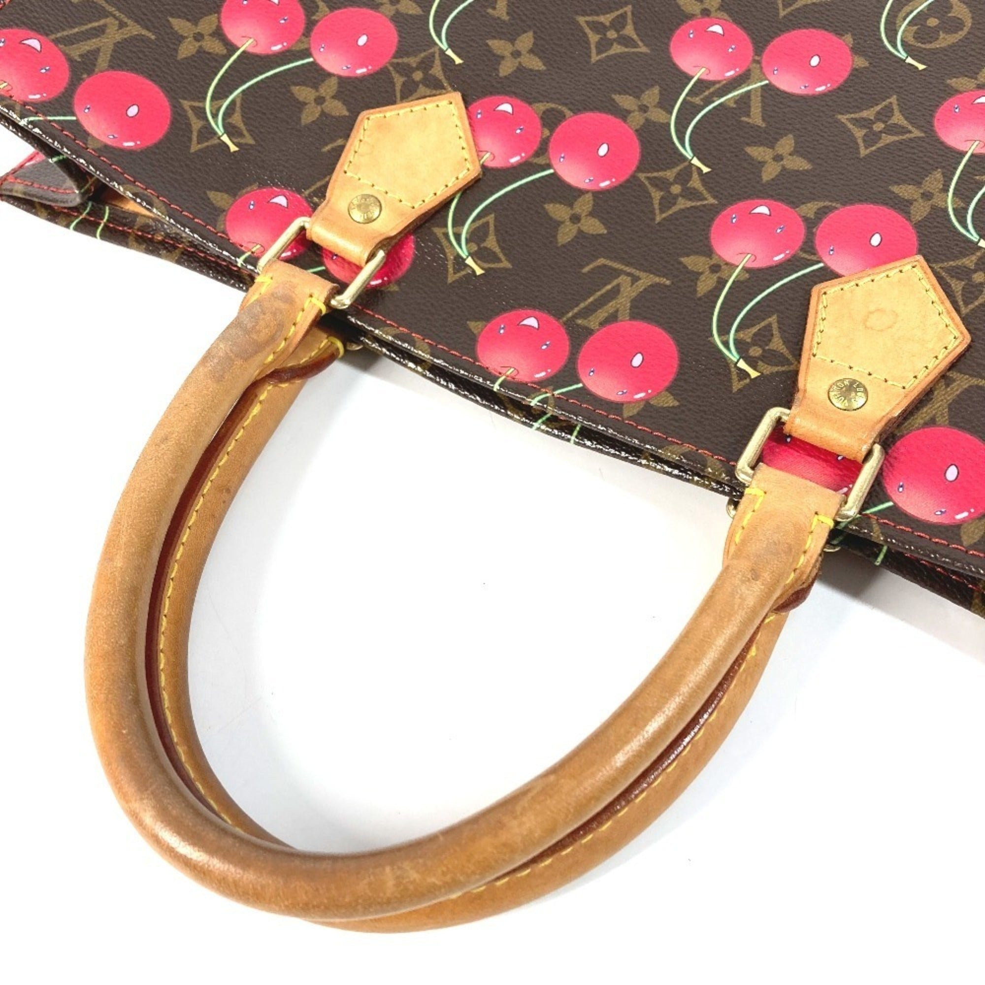 Louis Vuitton Brown Monogram Cherry Red Color Monogram Leather Shoulder Bag Tote Bag (Pre-Owned)