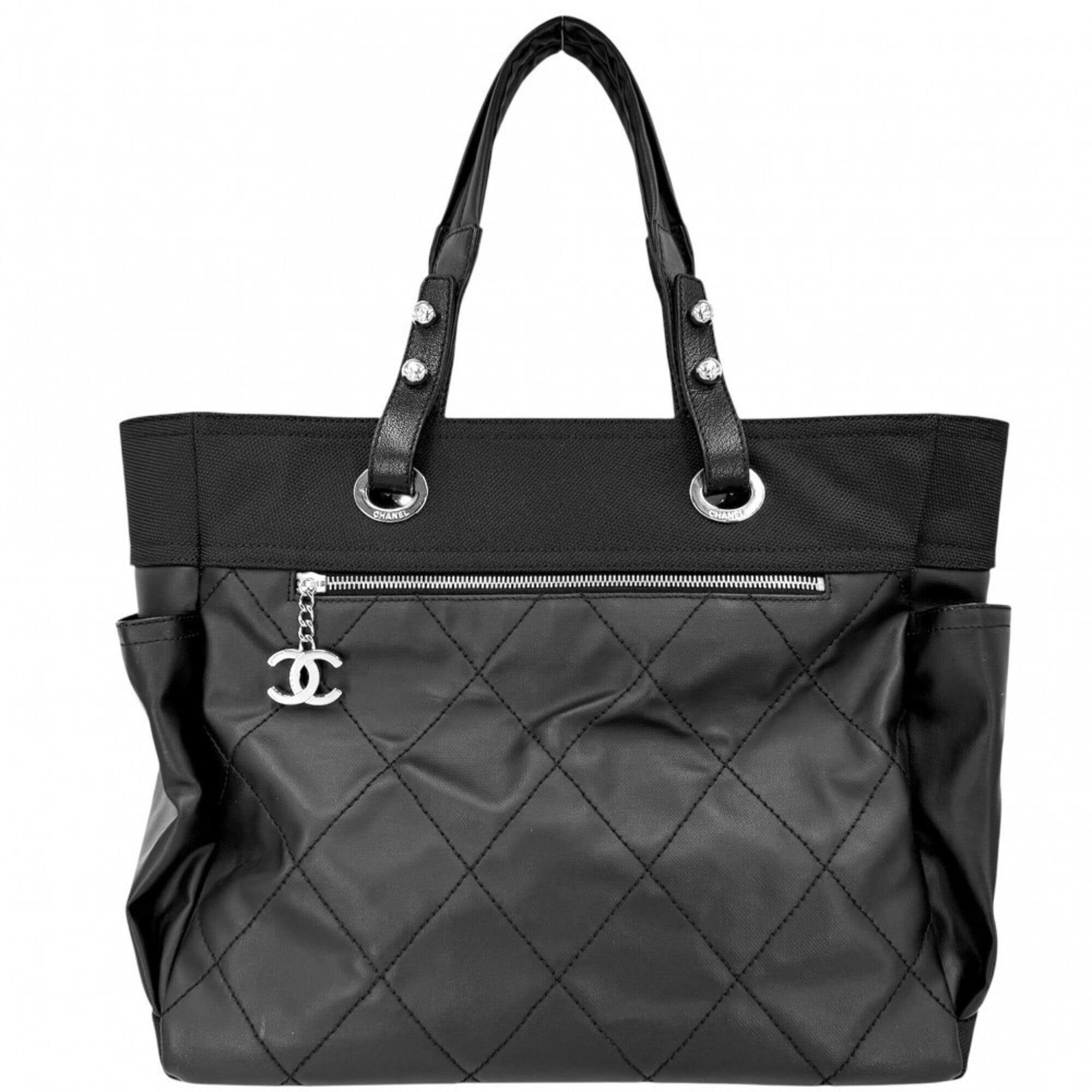 Chanel Black Coated Canvas Leather Handbag Tote Bag (Pre-Owned)