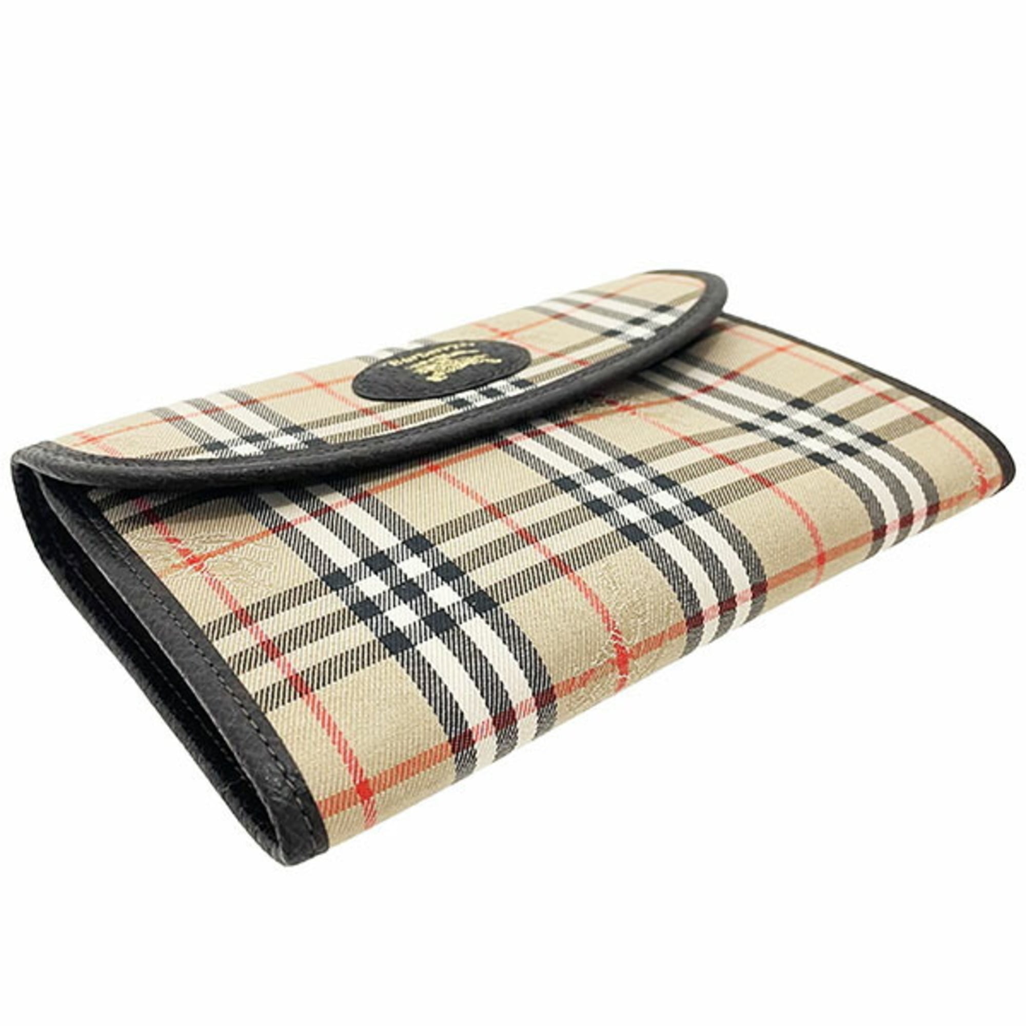 Burberry Beige Dark Brown Canvas Leather Pouch (Pre-Owned)
