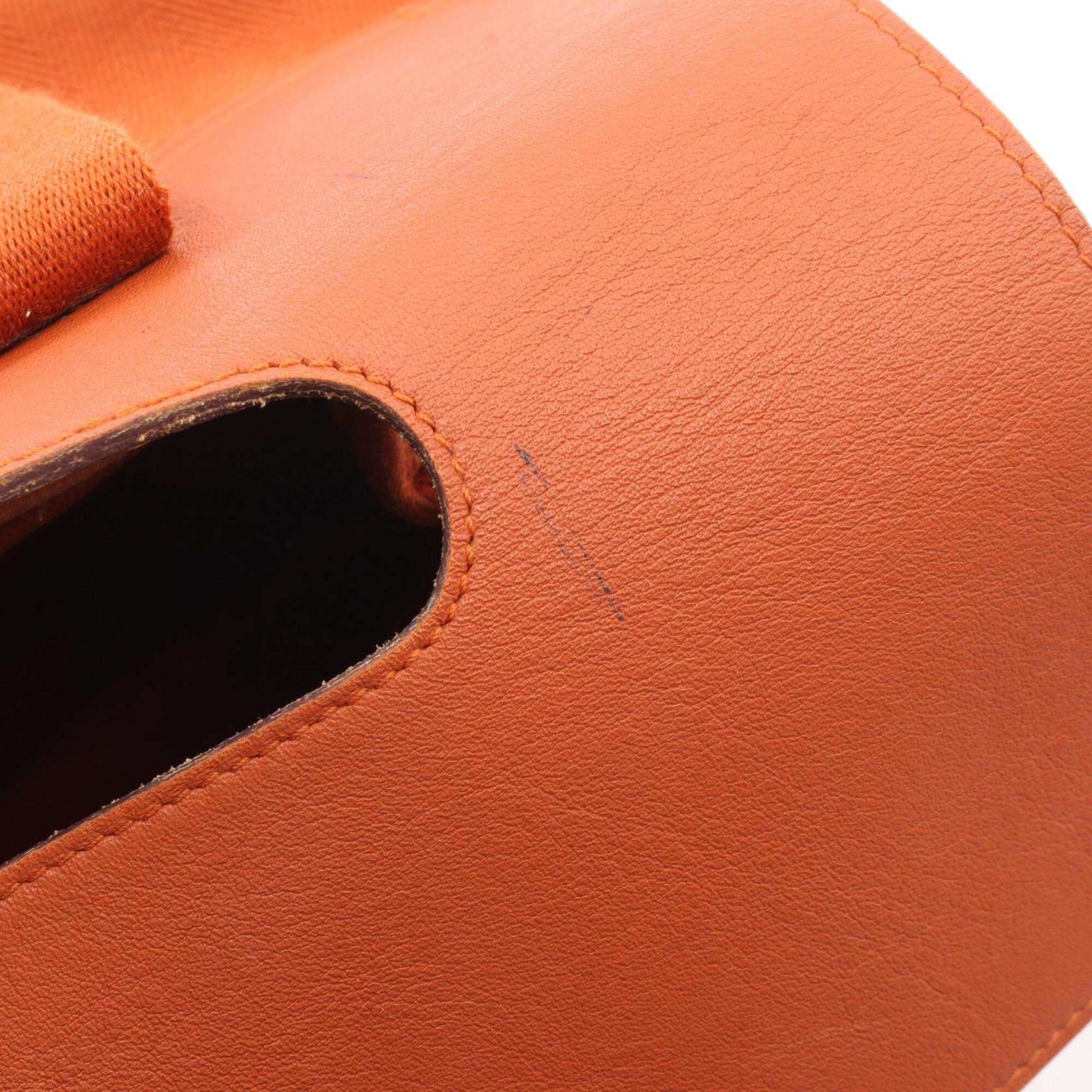 Hermes Orange Potiron Toile Chevron Leather Handbag (Pre-Owned)