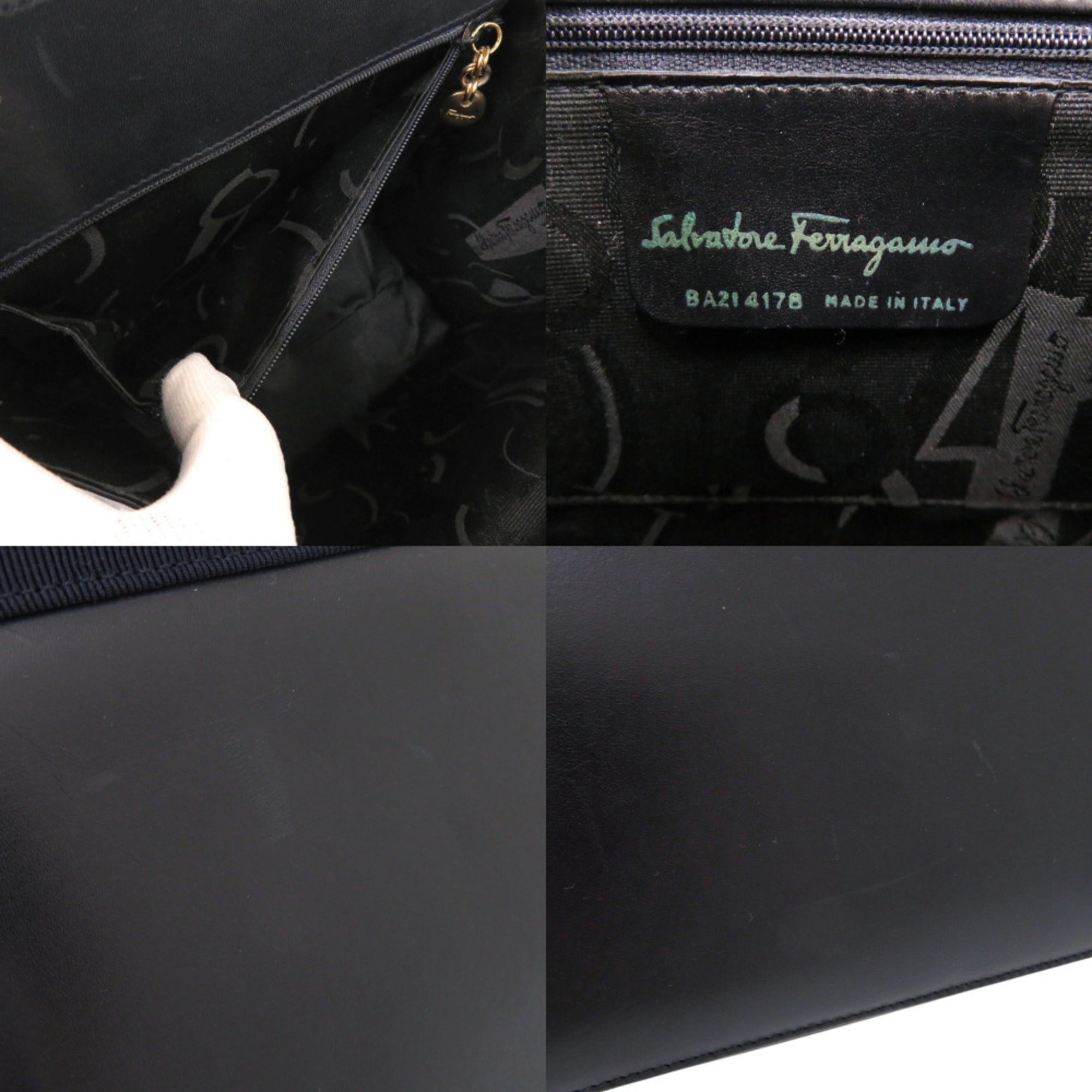 Salvatore Ferragamo Black Navy Leather Handbag Shoulder Bag (Pre-Owned)