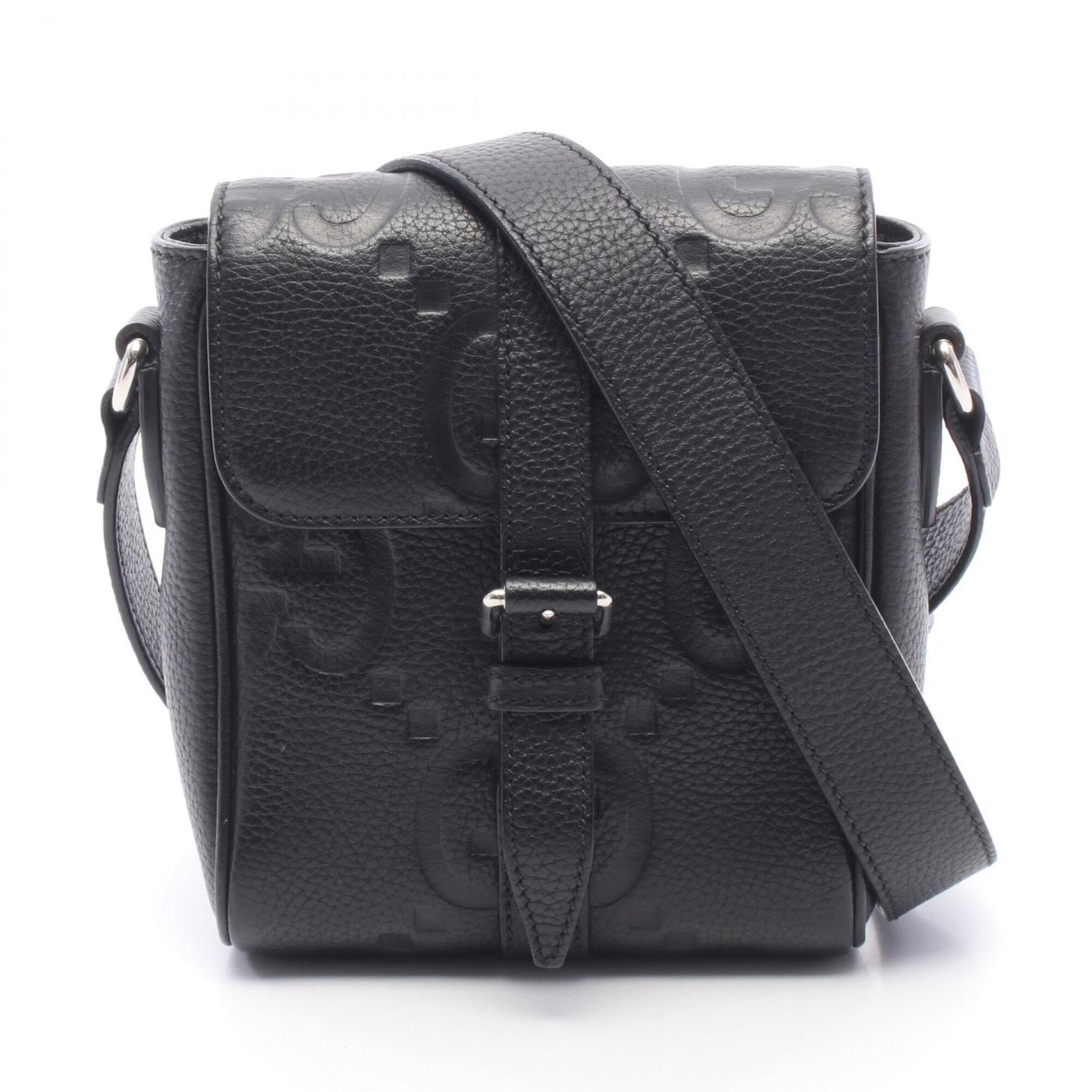 Gucci Black Leather Handbag Messenger Bag Shoulder Bag (Pre-Owned)