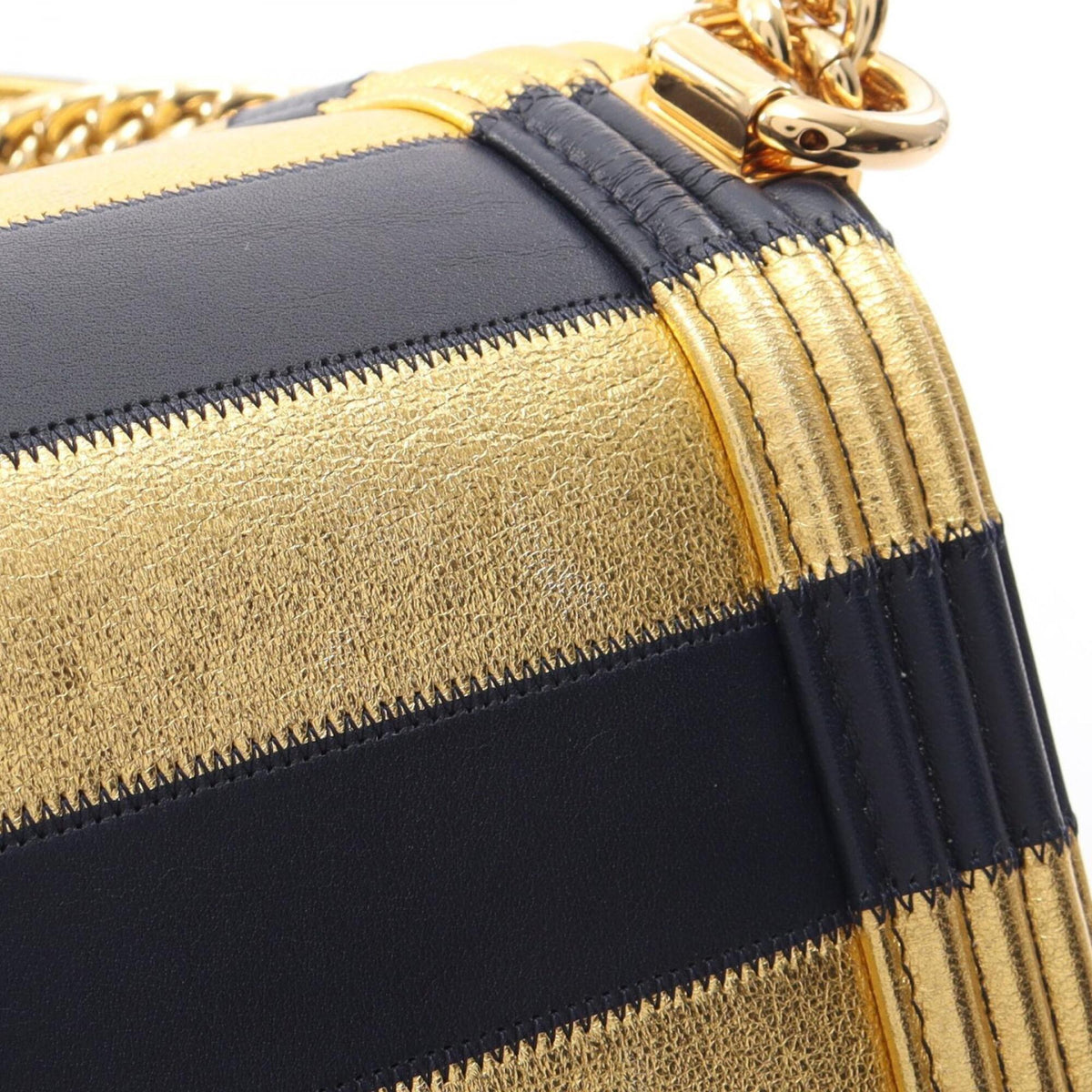 Chanel Gold Navy Leather Handbag Shoulder Bag (Pre-Owned)