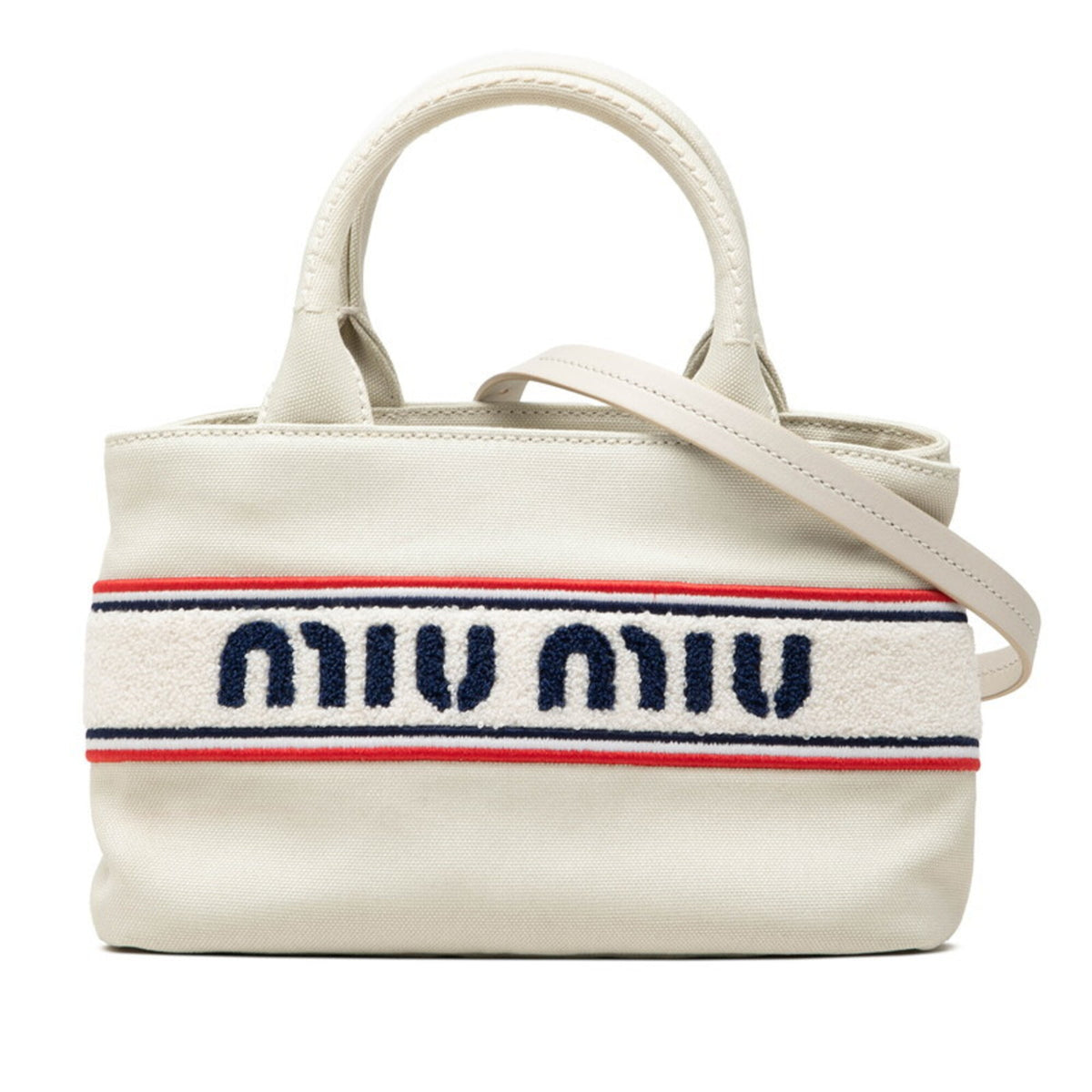 Miu Miu Blue Red Color White Canvas Handbag Shoulder Bag (Pre-Owned)