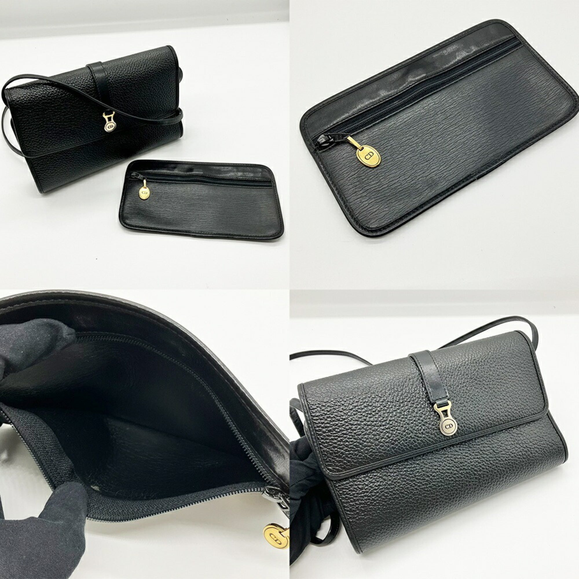 Christian Dior Black Leather Pochette Shoulder Bag (Pre-Owned)