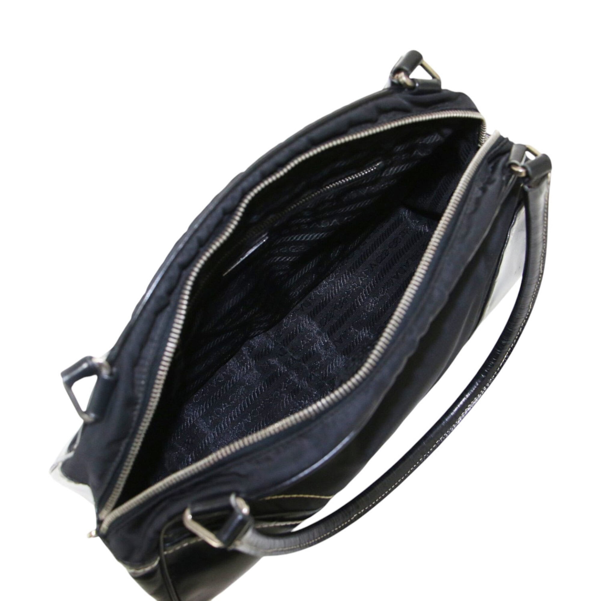 Prada Black Nylon Leather Boston Bag Handbag (Pre-Owned)