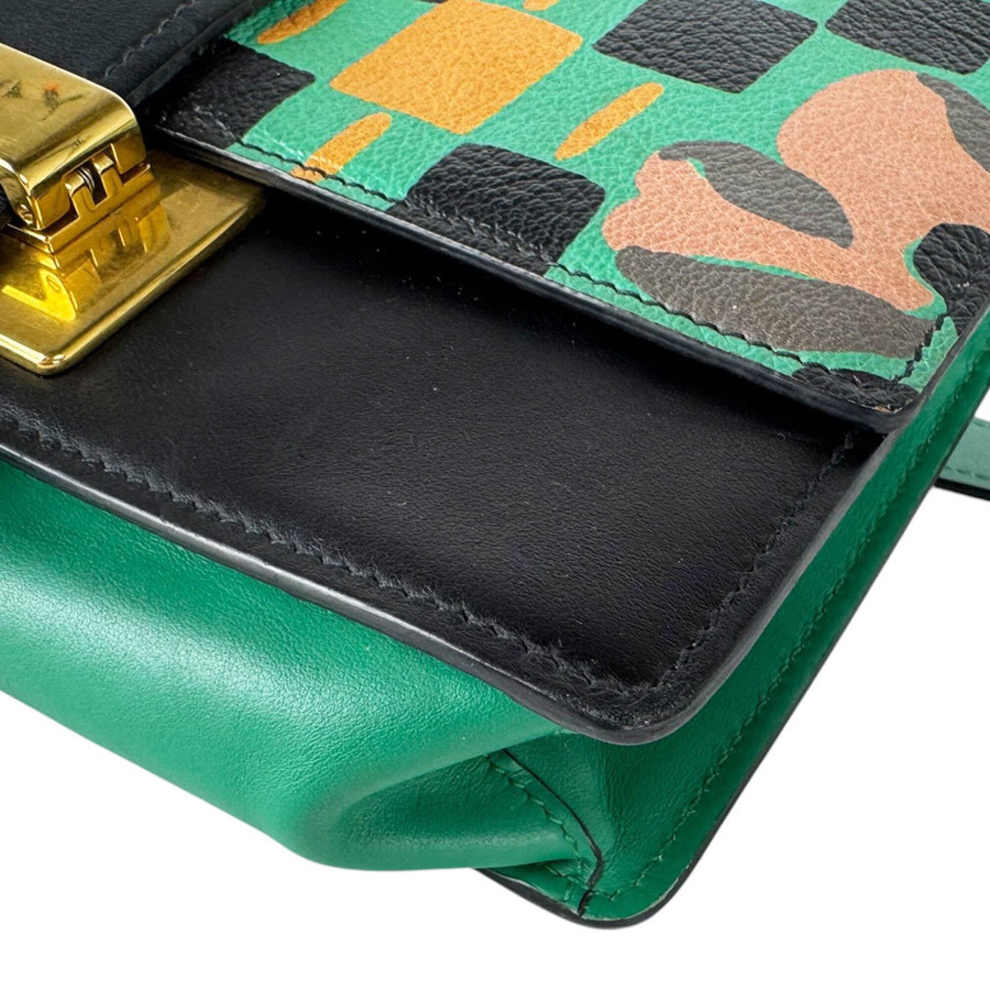 Prada Black Green Leather Shoulder Bag (Pre-Owned)