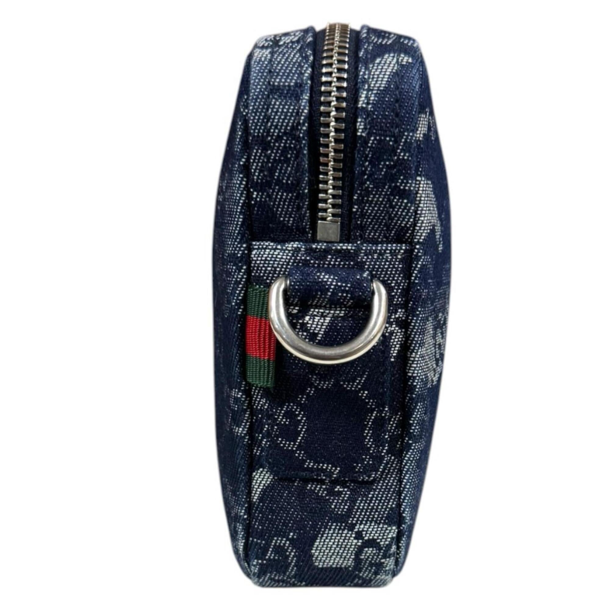 Gucci Navy Denim Leather Shoulder Bag (Pre-Owned)