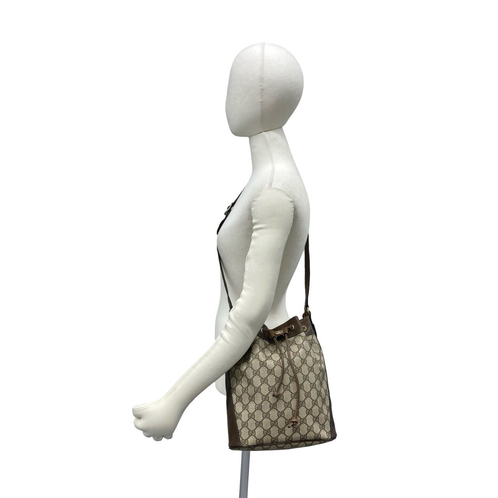 Gucci Brown Green Red Color Leather Pvc Shoulder Bag (Pre-Owned)
