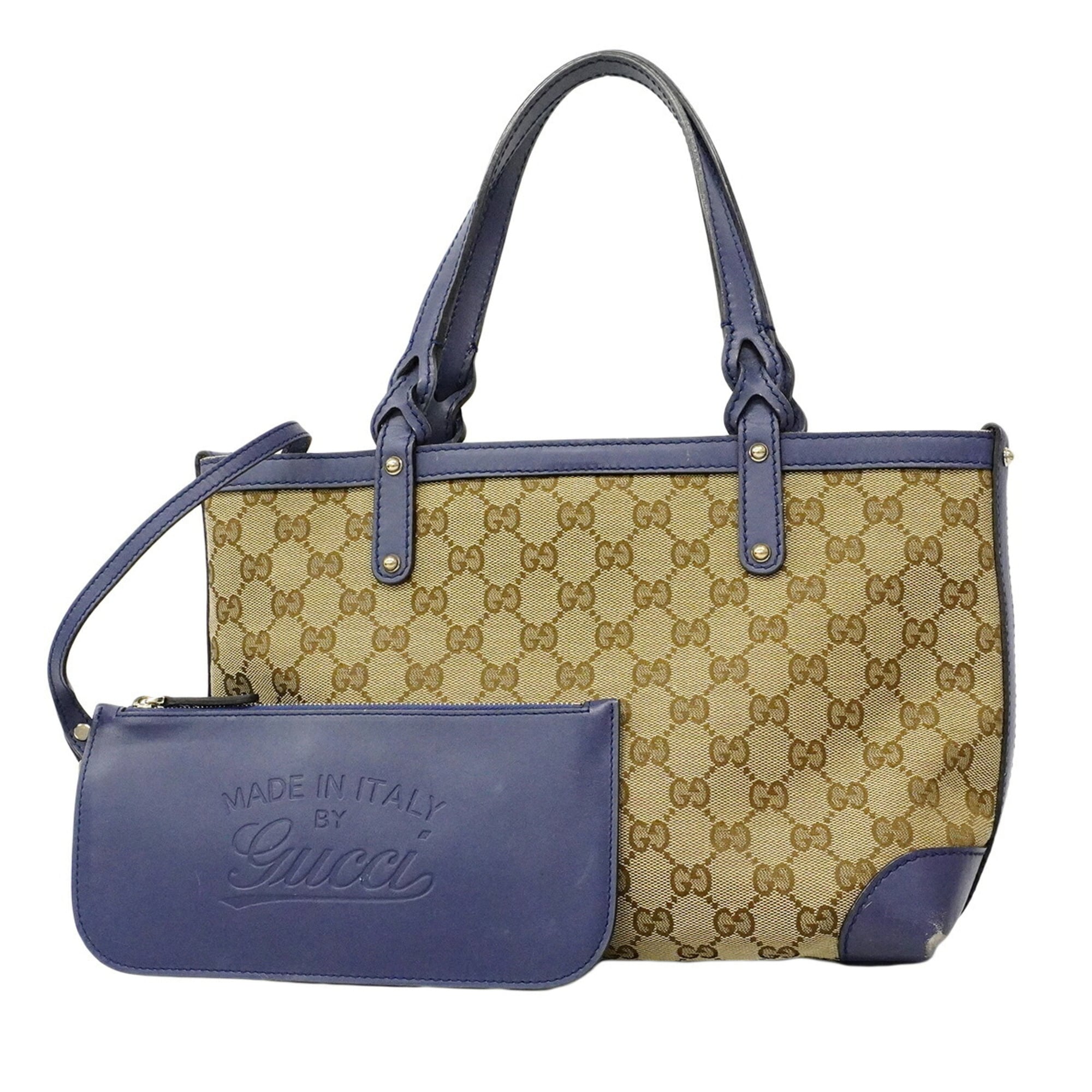Gucci Beige Blue Canvas Tote Bag (Pre-Owned)