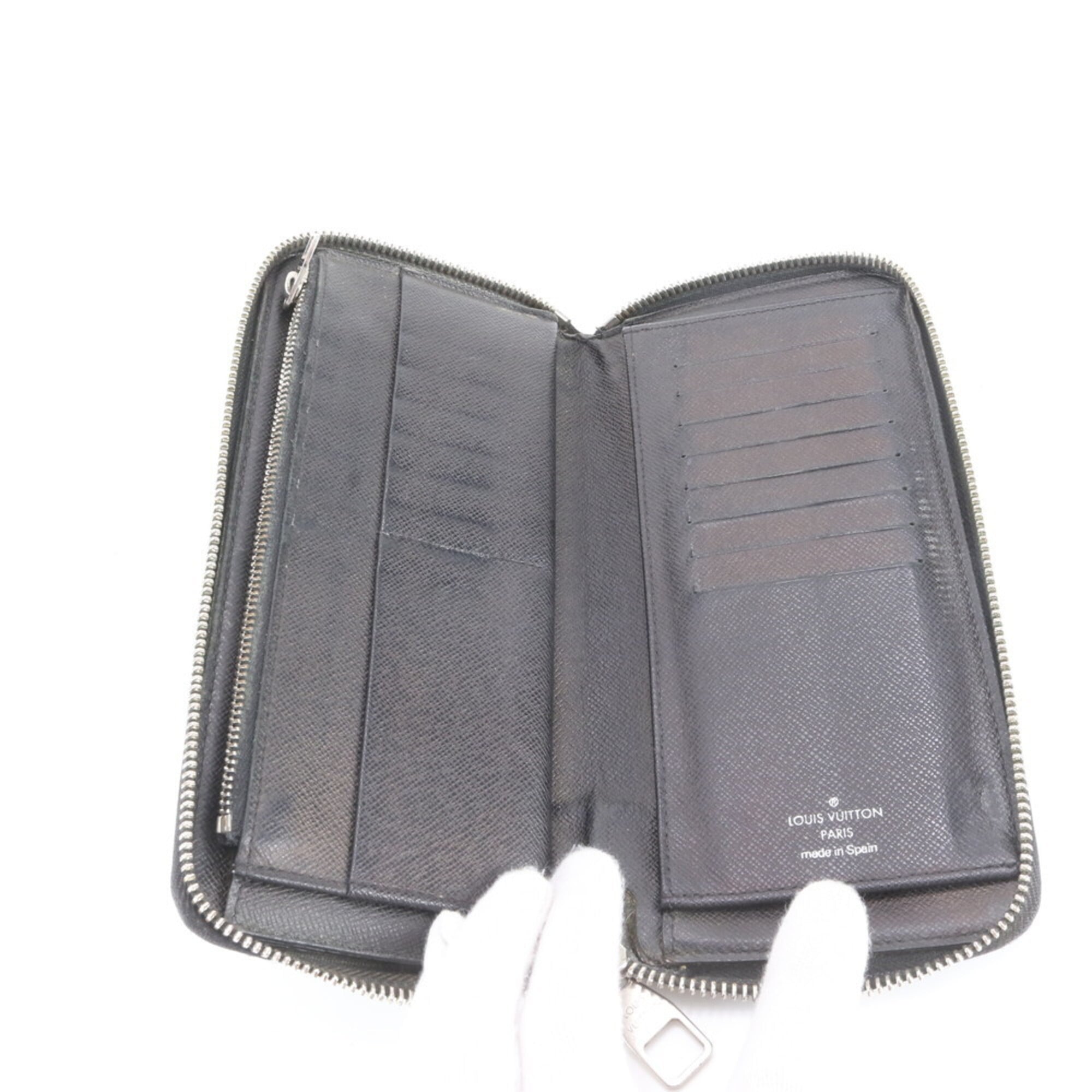Louis Vuitton Black Leather Coated Canvas Long Wallet (Bi-Fold) (Pre-Owned)