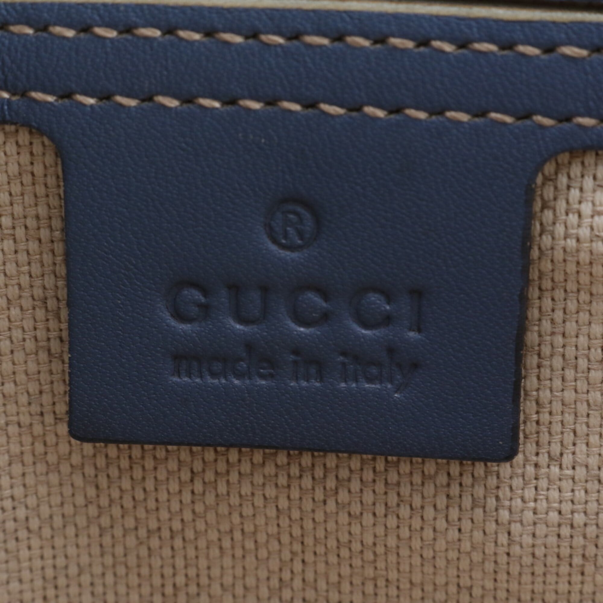 Gucci Blue Brown Leather Coated Canvas Shoulder Bag Tote Bag (Pre-Owned)