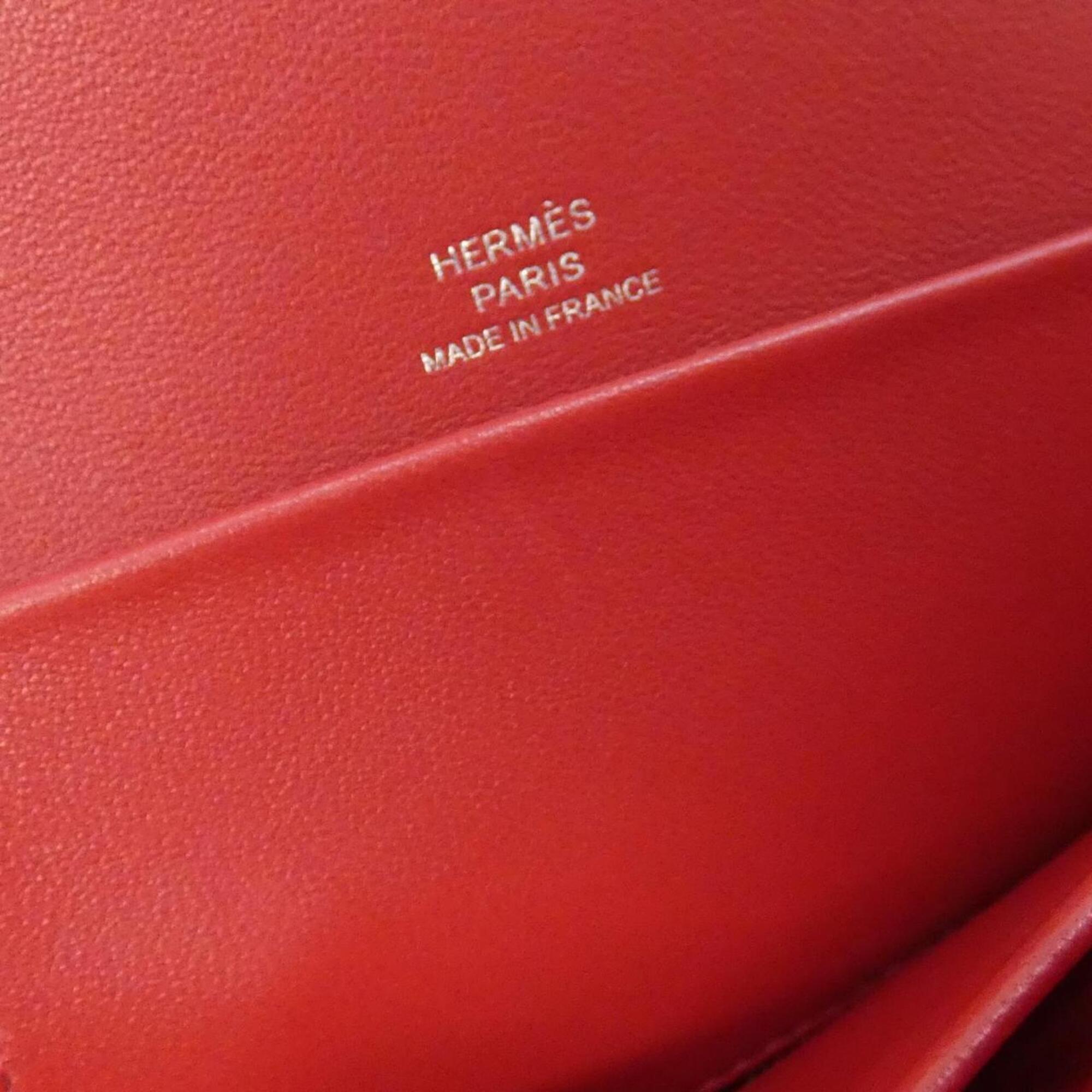 Hermes Rouge Vif Tadelakt Leather Handbag Pouch (Pre-Owned)
