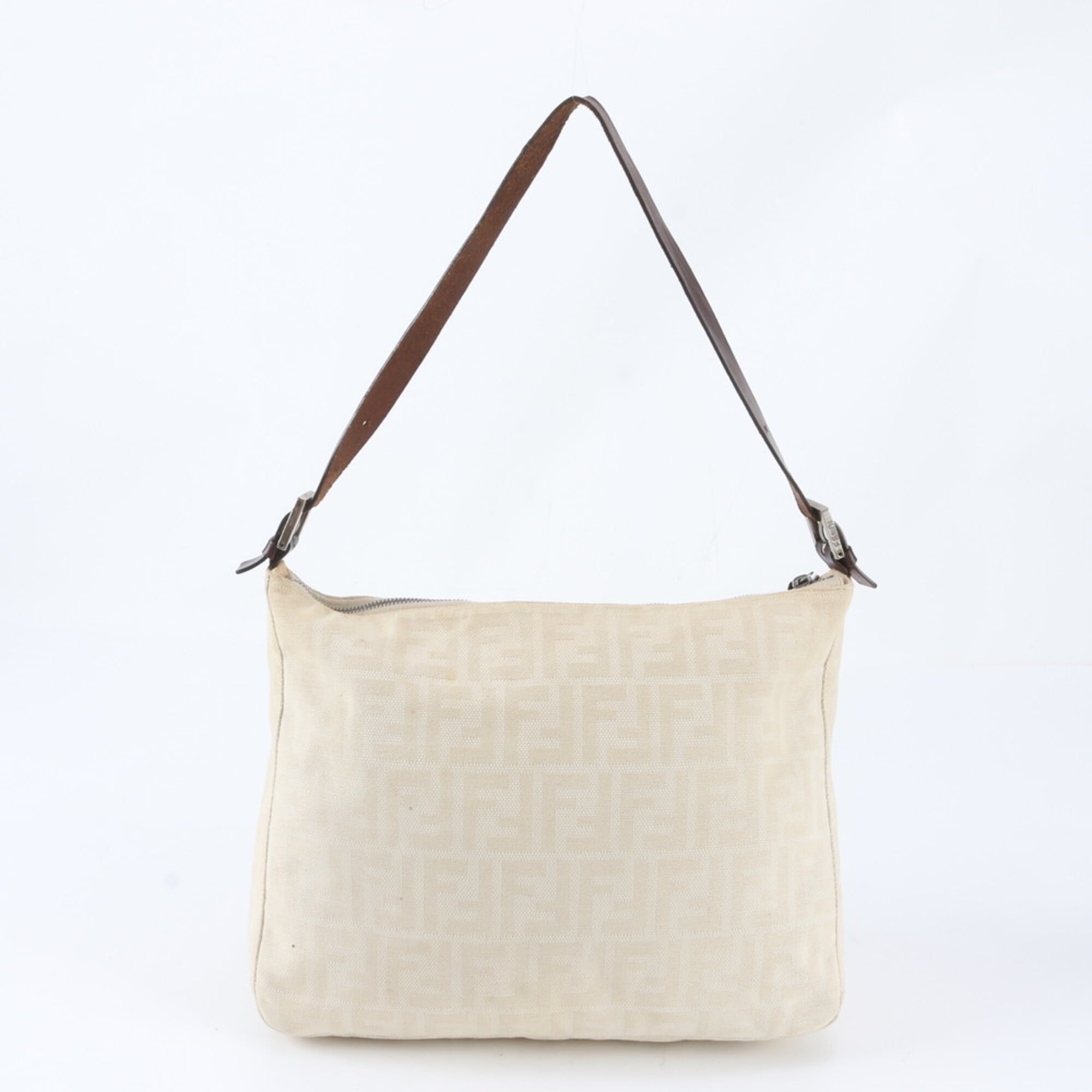 Fendi Beige Brown Leather Canvas Handbag Shoulder Bag (Pre-Owned)