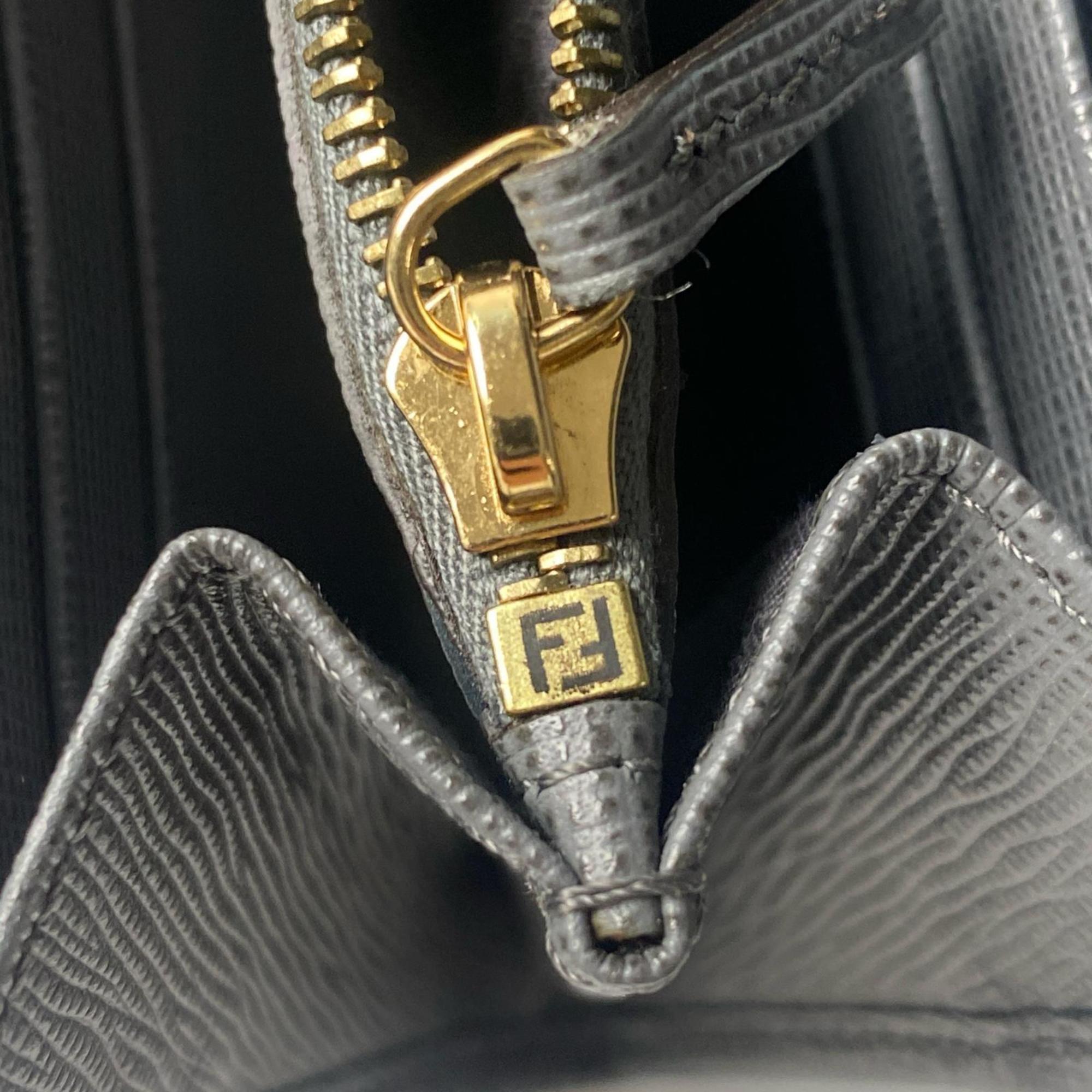 Fendi Gray Leather Long Wallet (Bi-Fold) (Pre-Owned)