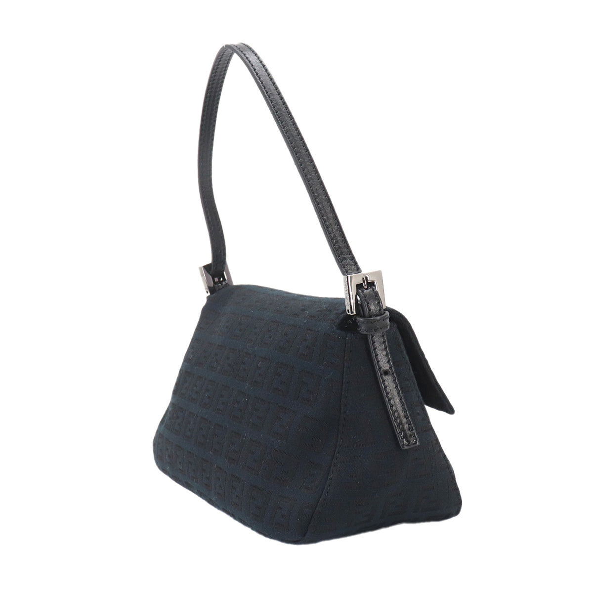 Fendi Zucchino Black Canvas Leather Baguette Bag Handbag Shoulder Bag (Pre-Owned)