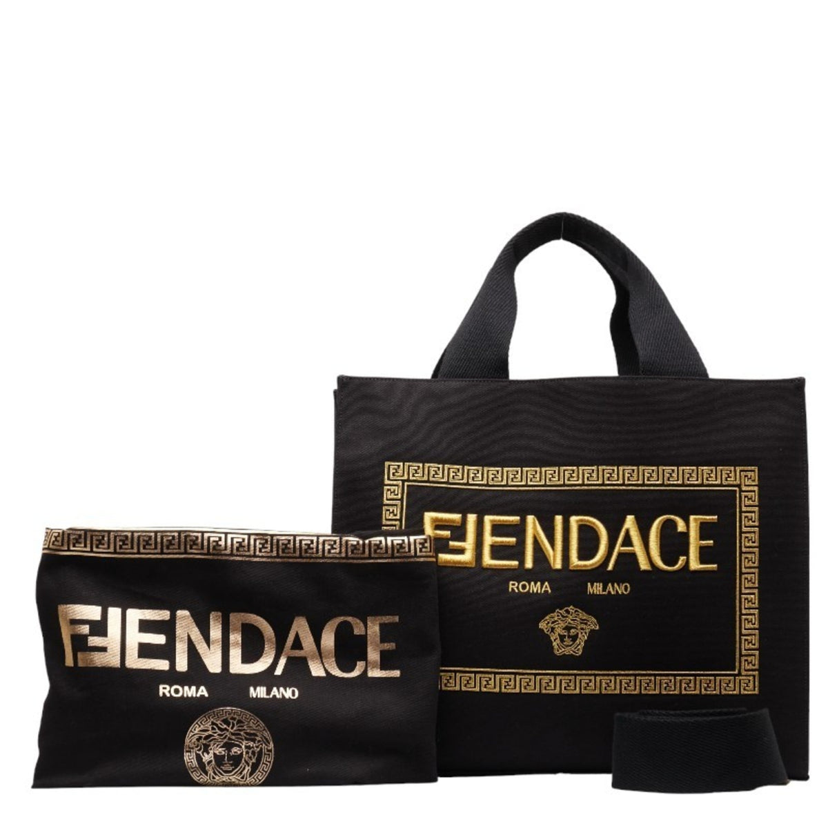 Fendi Black Yellow Canvas Shoulder Bag Tote Bag (Pre-Owned)