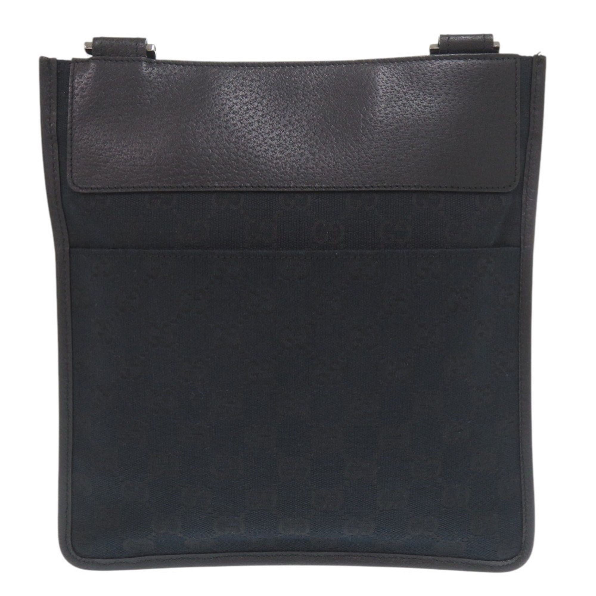 Gucci Black Gg Canvas Leather Shoulder Bag (Pre-Owned)
