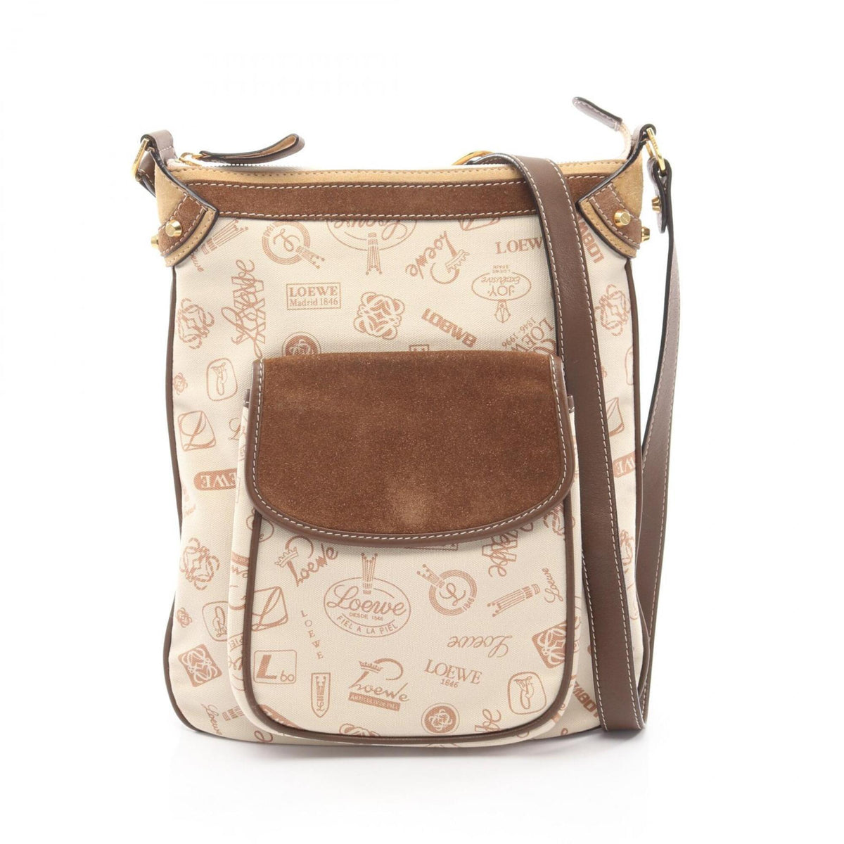 Loewe Brown Ivory Canvas Leather Handbag Shoulder Bag (Pre-Owned)