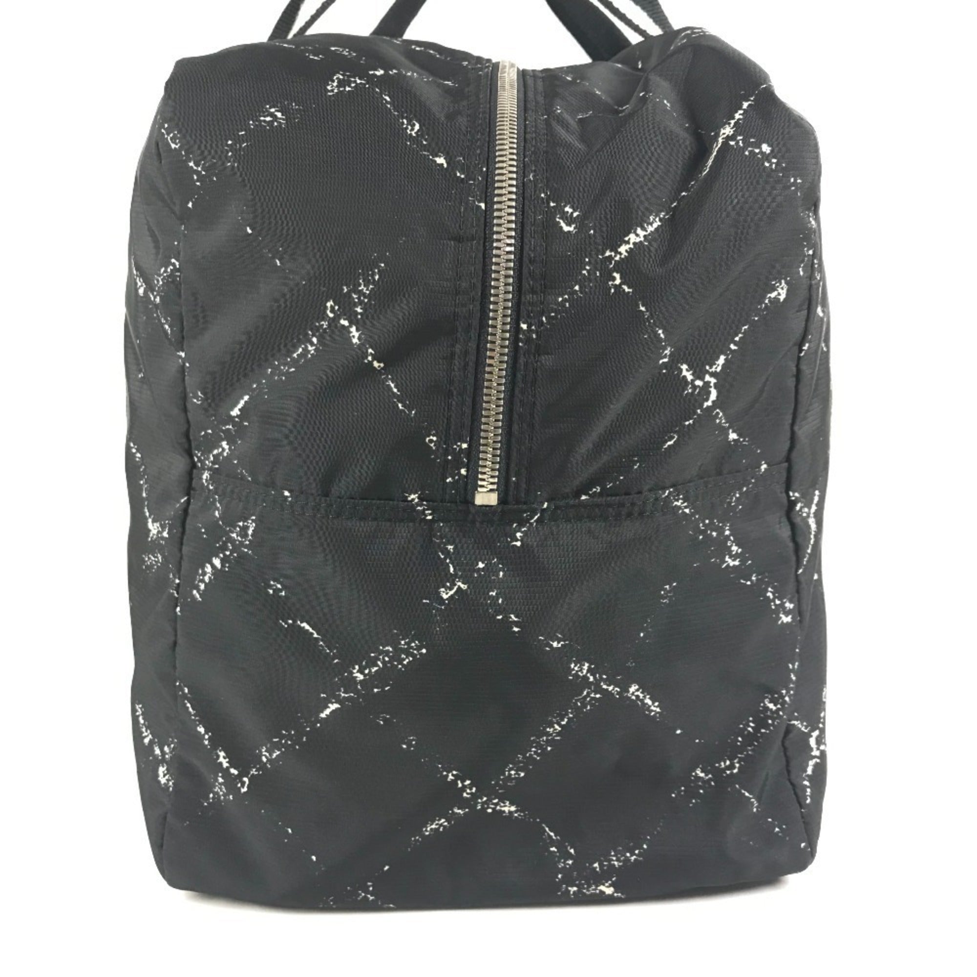 Chanel Black White Nylon Boston Bag Shoulder Bag (Pre-Owned)