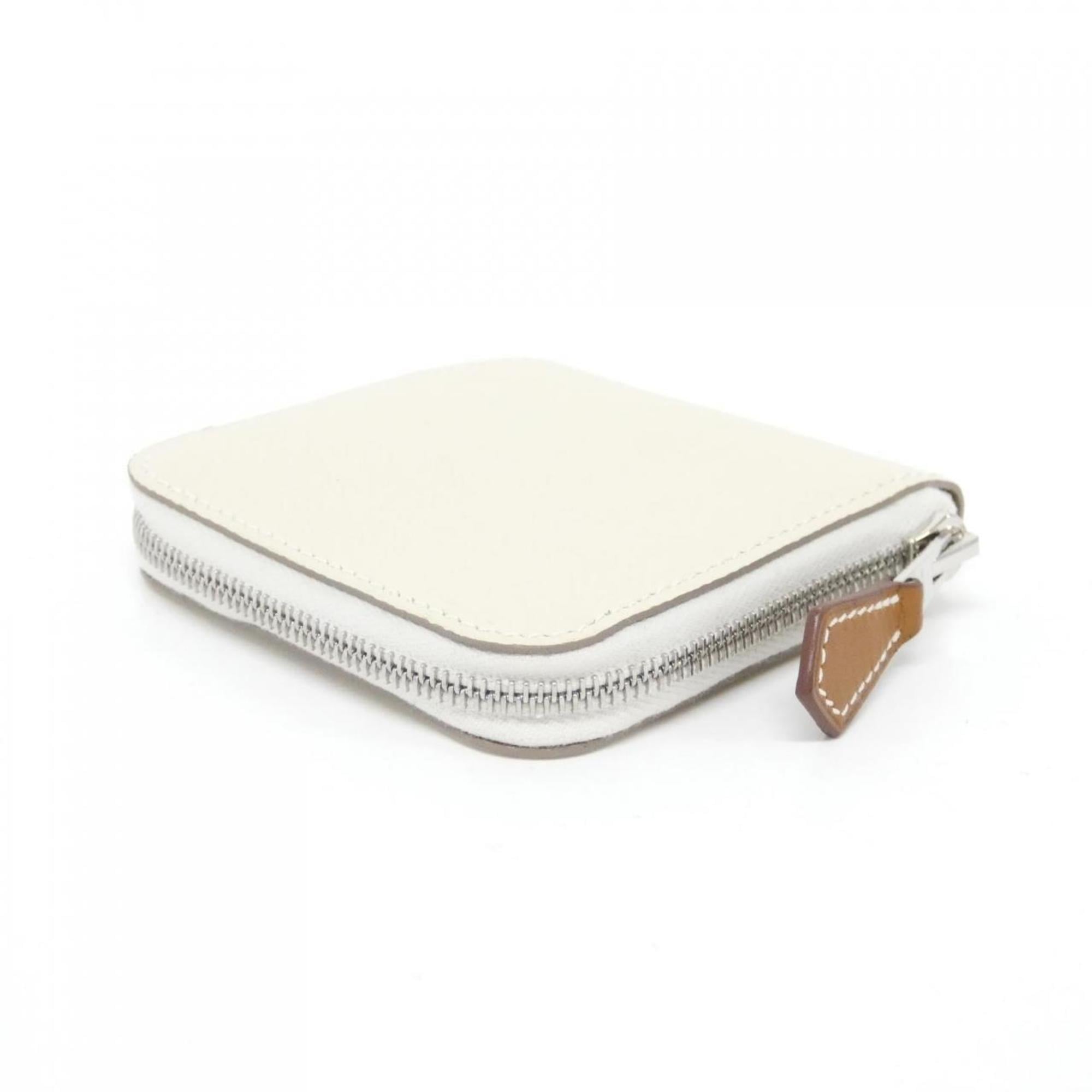 Hermes White Epsom Leather Silk Coin Purse/Coin Case (Pre-Owned)