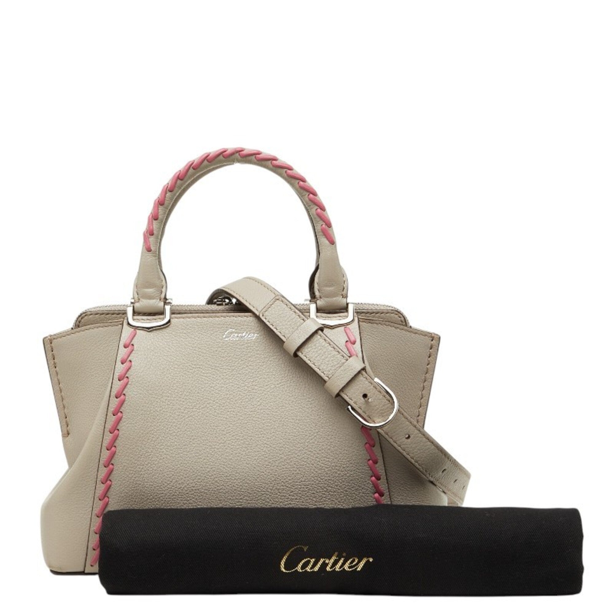 Cartier Gray Pink Leather Handbag Shoulder Bag (Pre-Owned)