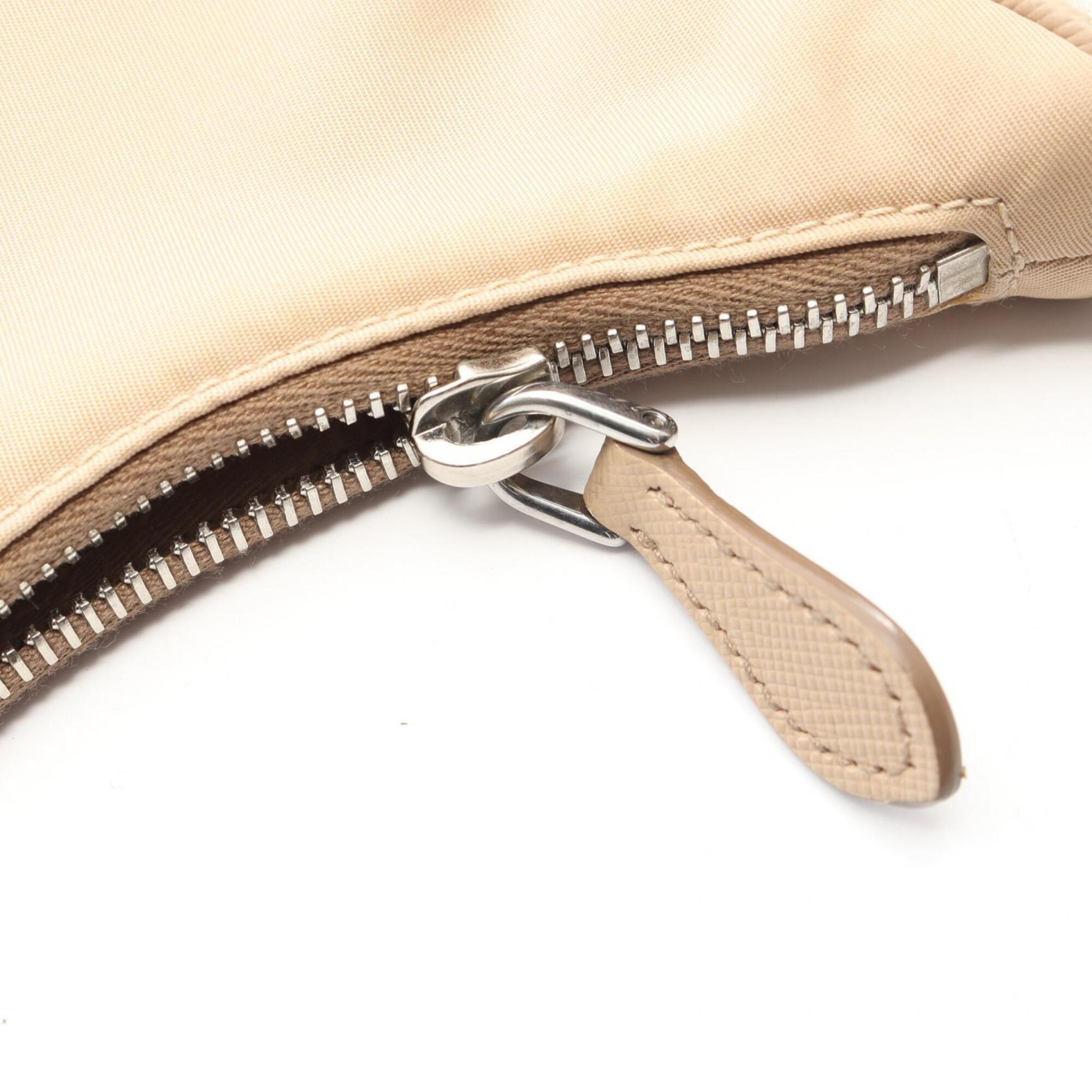 Prada Beige Nylon Leather Handbag Pouch Shoulder Bag (Pre-Owned)