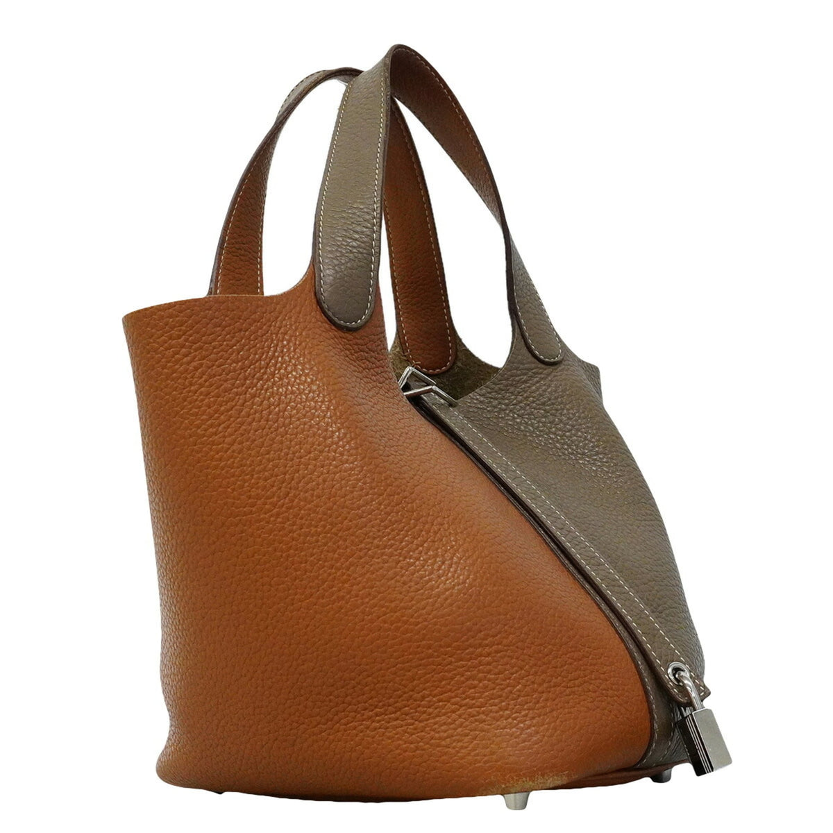 Hermes Etoupe Gray Gold Taurillon Clemence Leather Handbag (Pre-Owned)