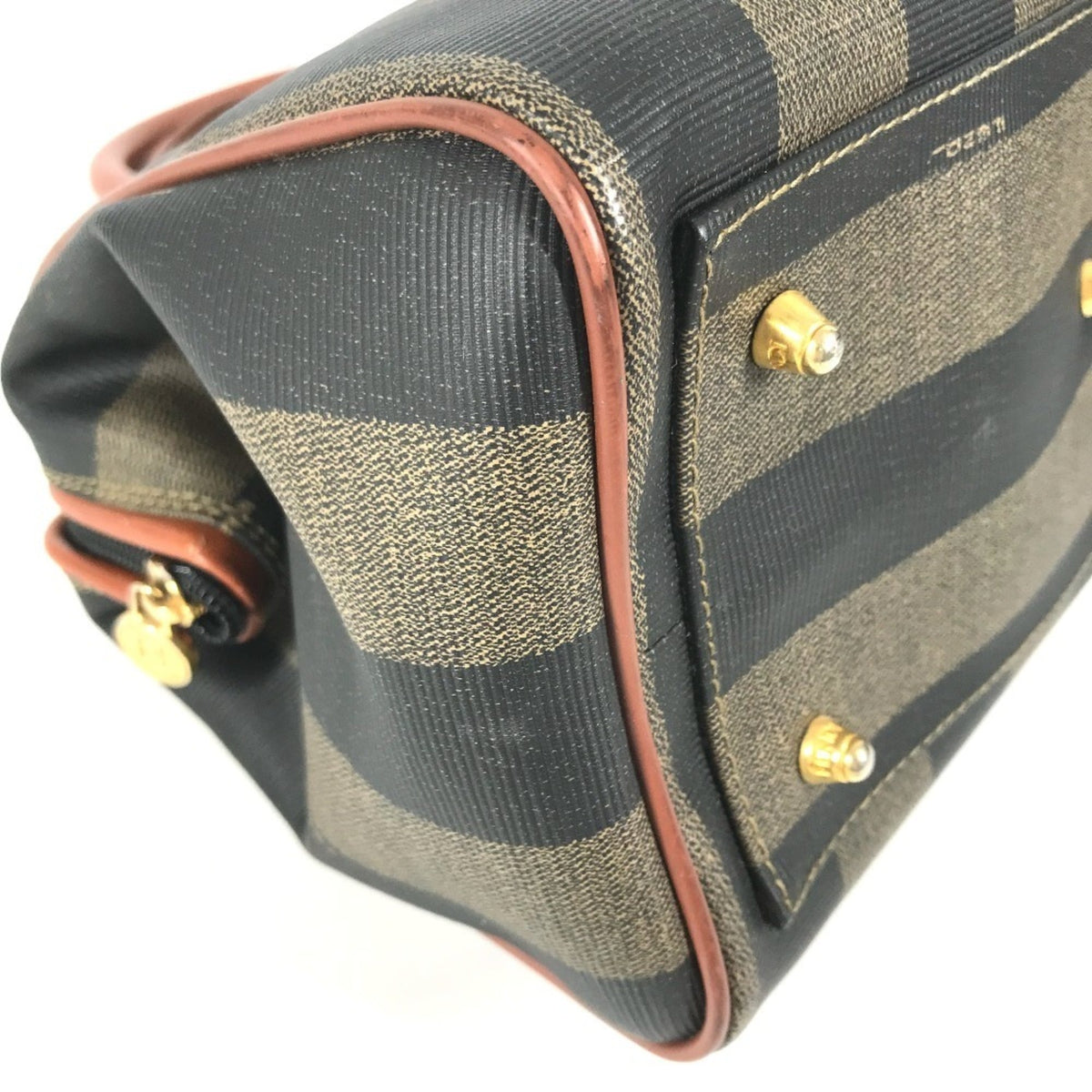 Fendi Pequin Brown Khaki Pvc Leather Boston Bag Handbag (Pre-Owned)