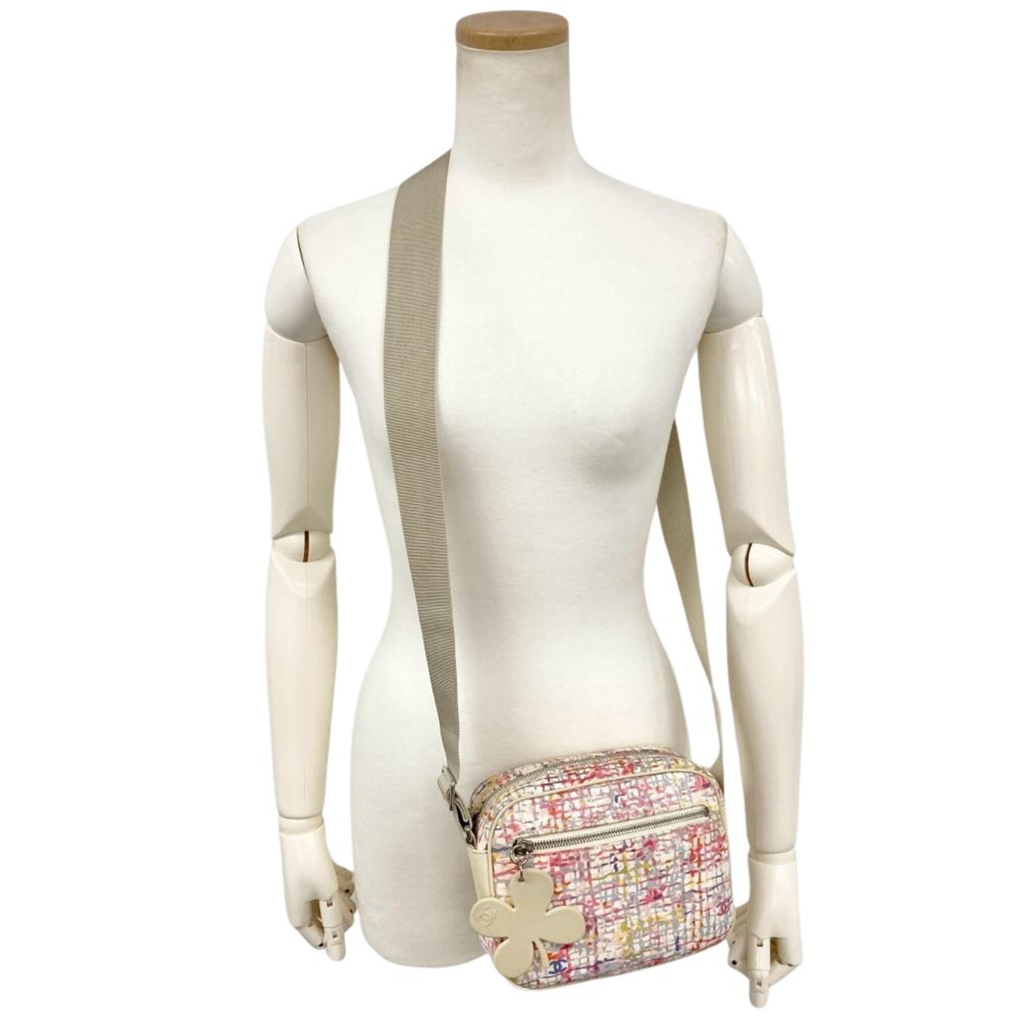 Chanel Beige Multi-Color Canvas Shoulder Bag (Pre-Owned)