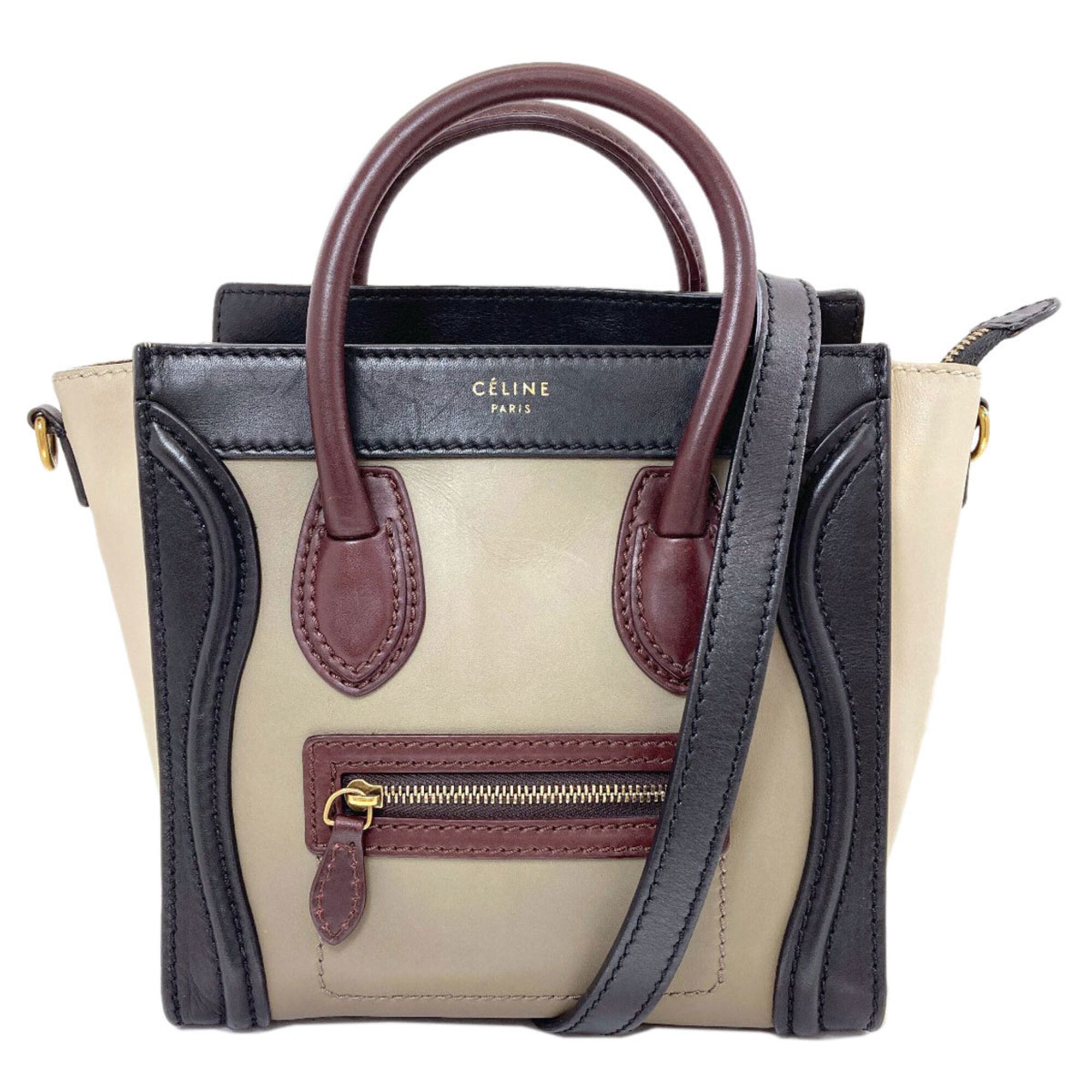 Celine Beige Black Khaki Leather Handbag (Pre-Owned)