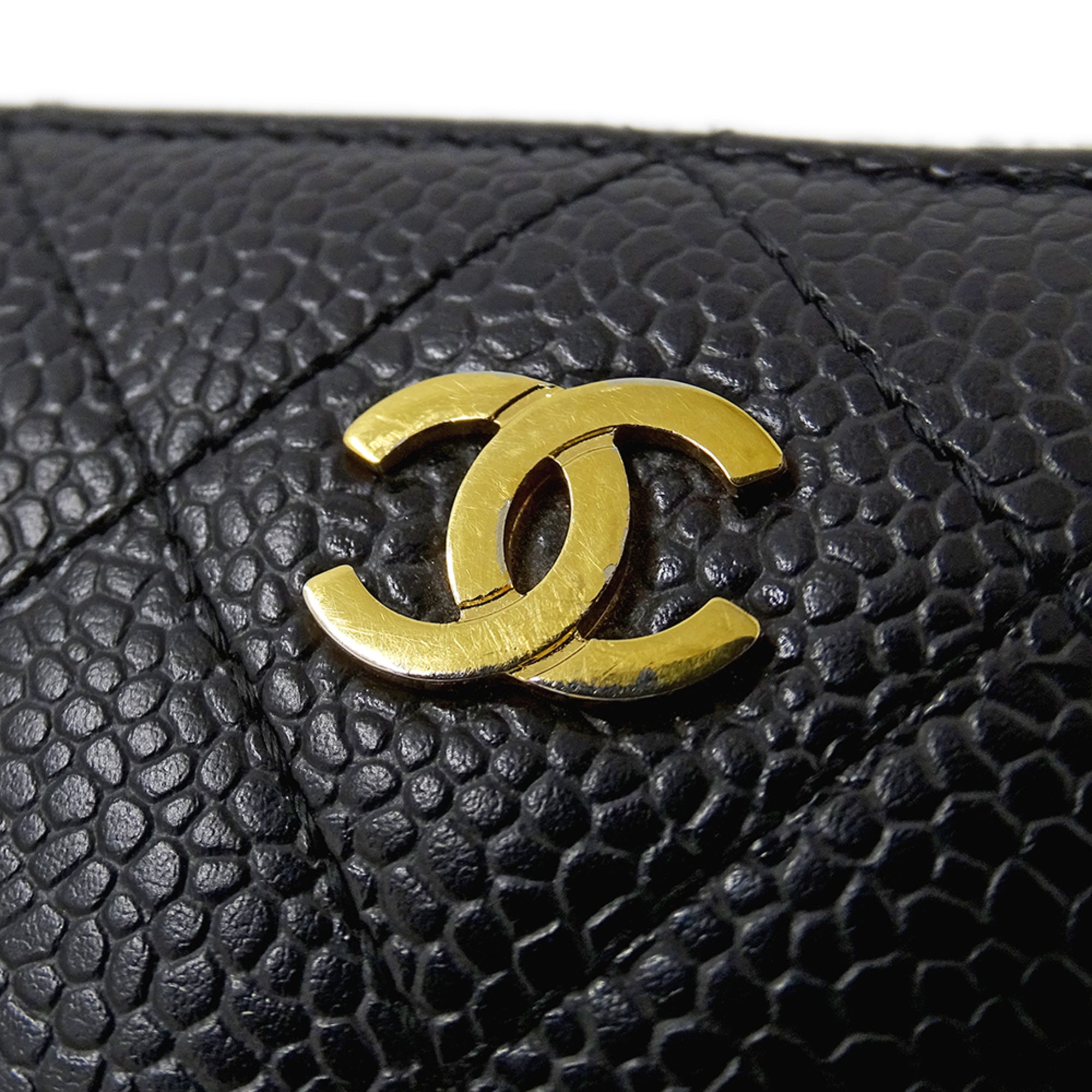 Chanel Black Grained Calfskin Long Wallet (Bi-Fold) (Pre-Owned)