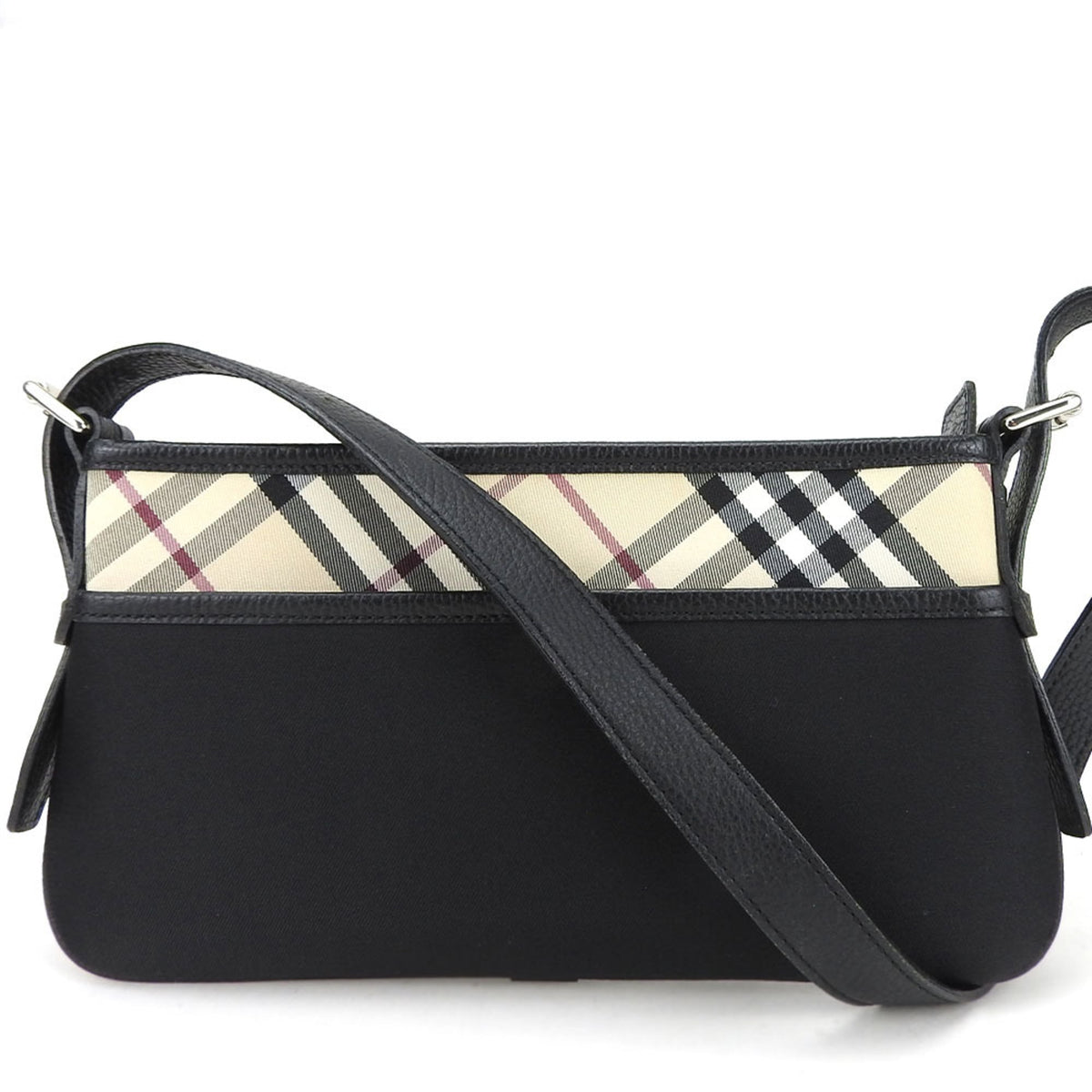 Burberry Beige Black Canvas Leather Shoulder Bag (Pre-Owned)