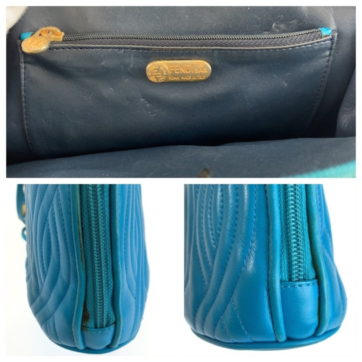 Fendi Blue Leather Pochette Shoulder Bag (Pre-Owned)