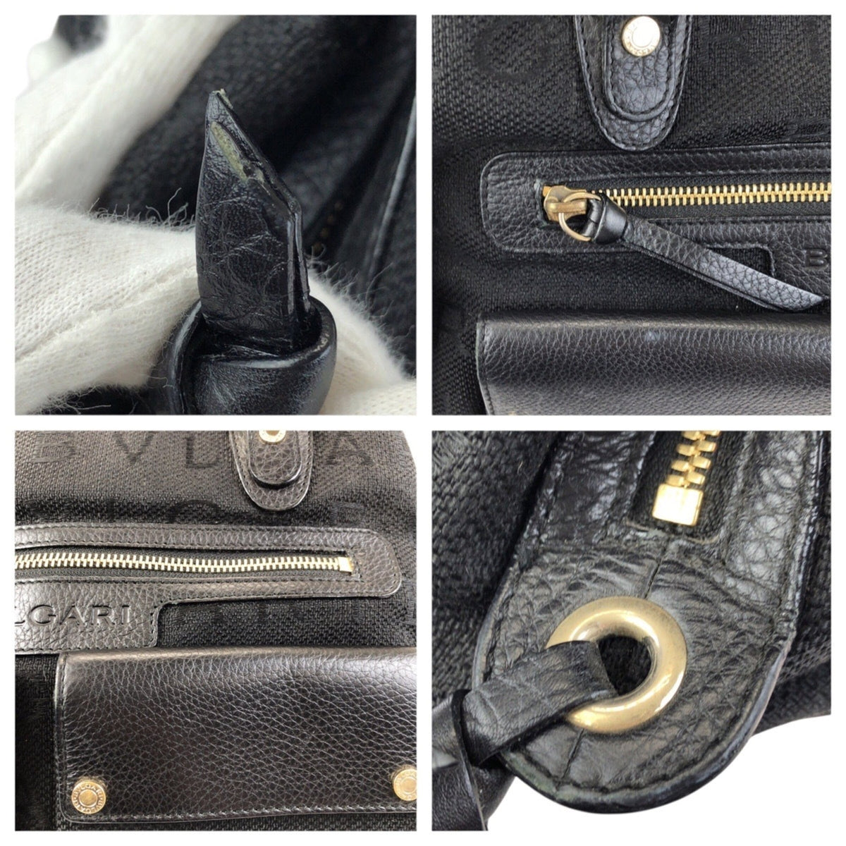 Bvlgari Black Canvas Leather Handbag Tote Bag (Pre-Owned)