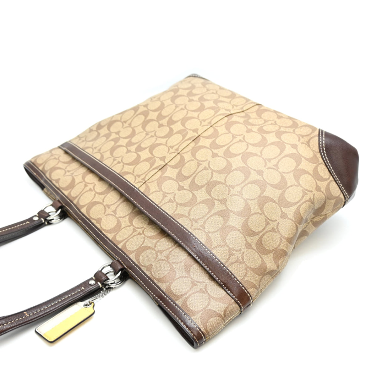 Coach Brown White Signature Line Canvas Tote Bag (Pre-Owned)